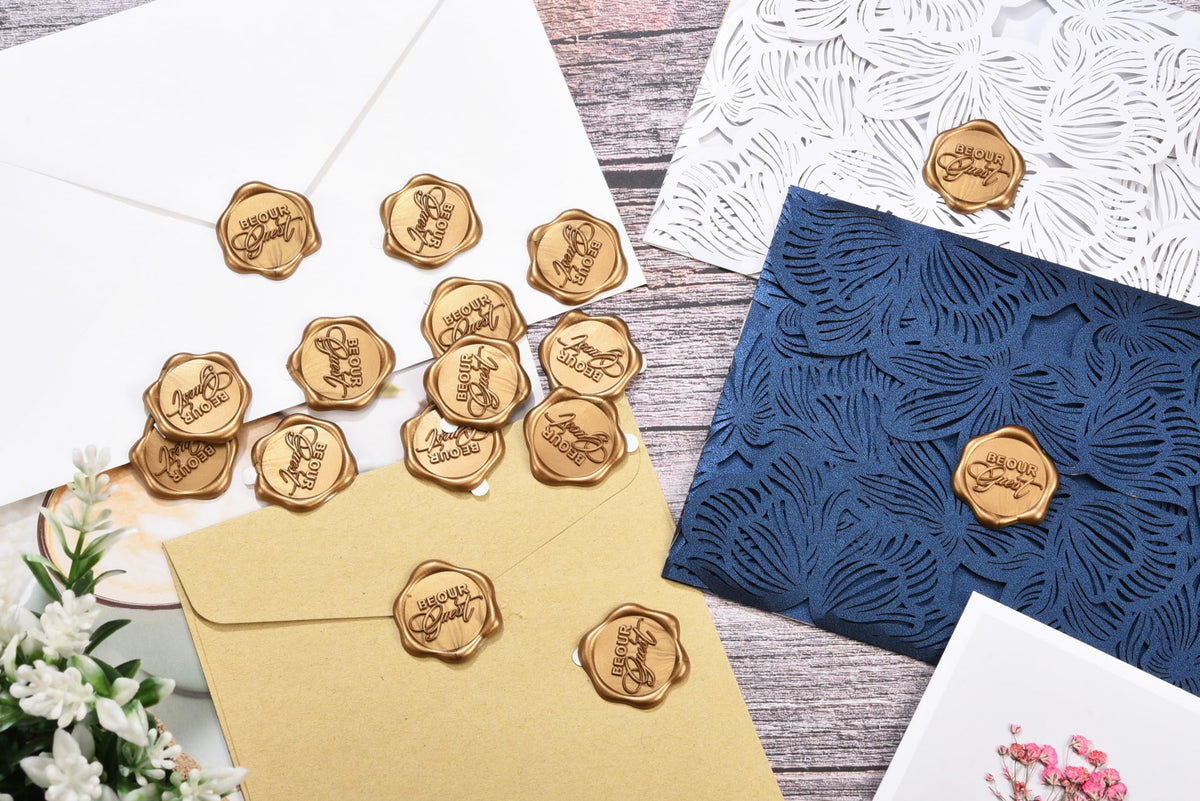 Yoption Be Our Guest Wax Seal Stickers, 50 Pack Envelope Seals, Self Adhesive Antique Gold for Wedding Invitations, Party, Christmas, Gift Wrapping