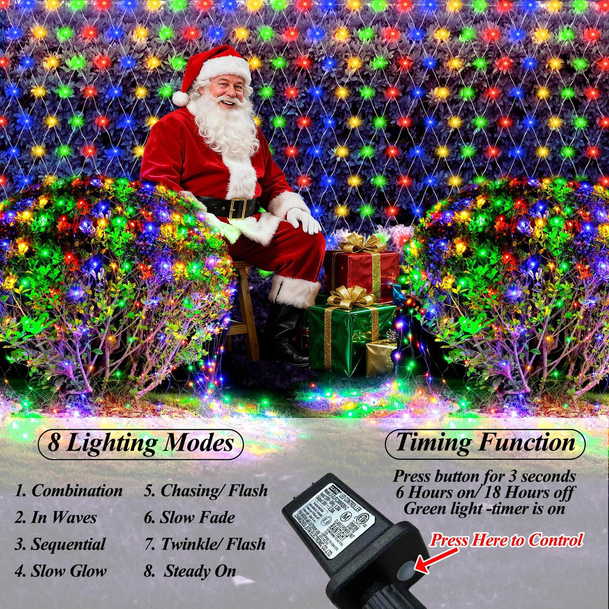 Lovelite 13ft x 13ft Net Lights Outdoor, 400LED Large Gazebo Lights 8 Modes Timer, Waterproof Connectable Christmas Mesh Light Clear Wire for Bushes Patio Pergolas Garden Holiday Party - Mulicolor
