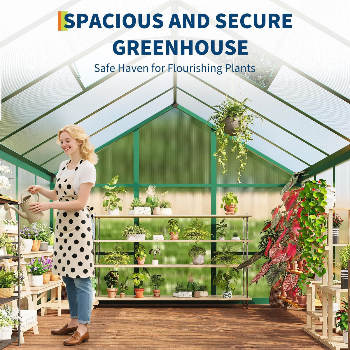 6X10 FT Greenhouse for Outdoors, Polycarbonate Flower Greenhouse with Roof Vent, Push-Pull Lockable Door, Aluminum Walk-in Greenhouses for Outside Garden Backyard, Patio, Lawn, Green