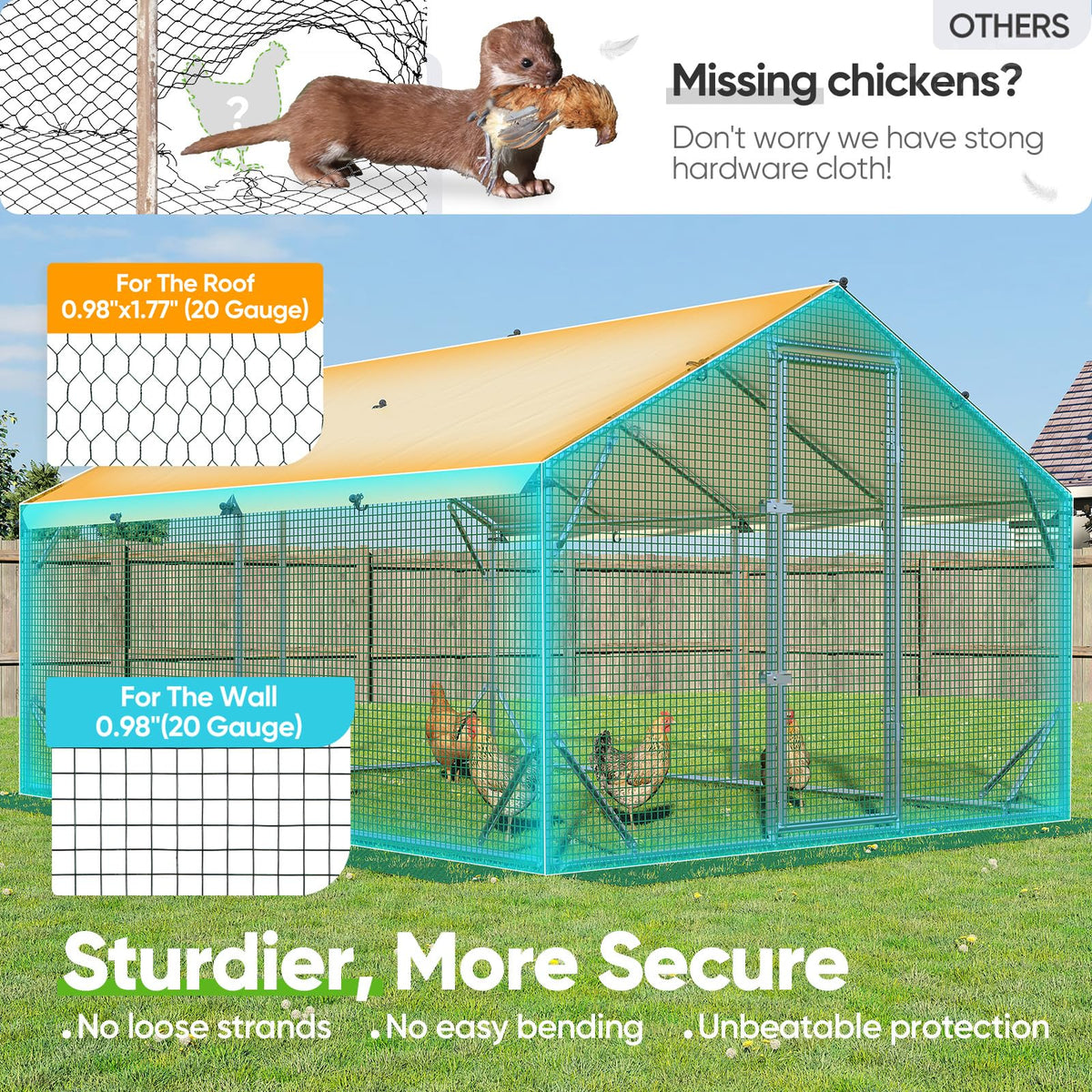 Quictent 12x9x6.6ft Metal Chicken Coop Run with Side Hardware Cloth, Elite Series Large Walk-in Outdoor Poultry Cage Heavy Duty Predator Proof Hen Duck Rabbit Farm Pen House, Waterproof Anti-UV Cover