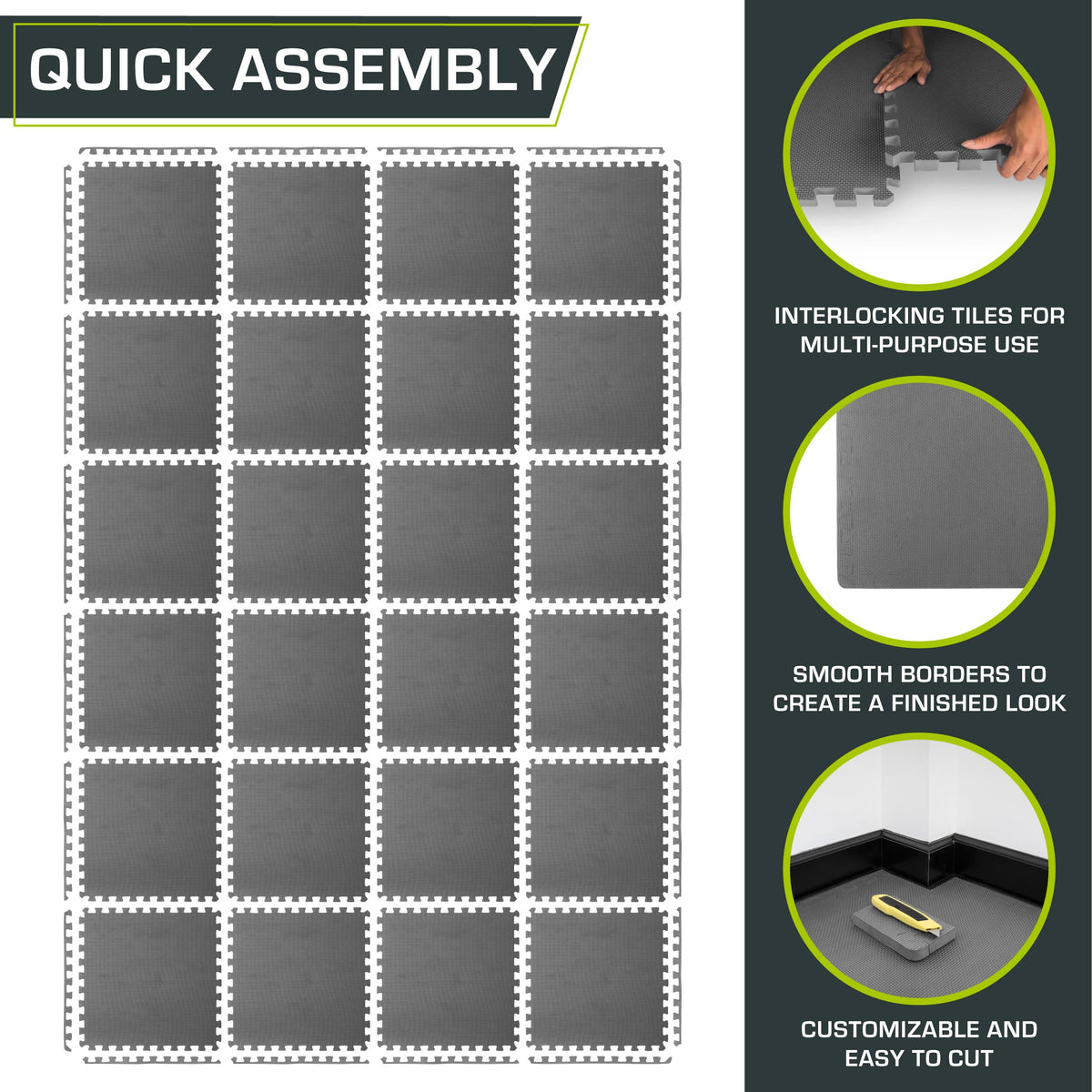 ProsourceFit Weaved Pattern Extra Thick Exercise Puzzle Mat ¾-inch, EVA Foam Interlocking Tiles for Protective, Cushioned Flooring for Home and Gym Equipment; Grey, 96 SQ FT, 24 Tiles