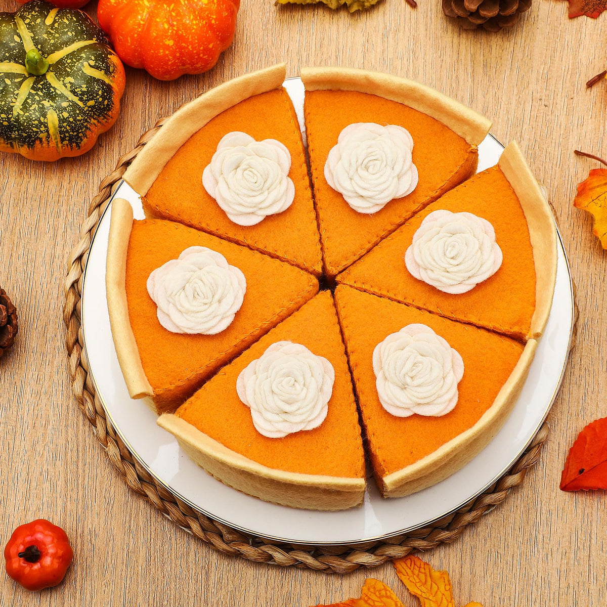 Hahafelt Fall Thanksgiving Felt Pumpkin Pie Decorations Faux Pumpkin Pie Slice Fall Tabletop Decor Mantel Table Centerpieces for Home Autumn Table Display House Harvest Play Holiday Festive Gift