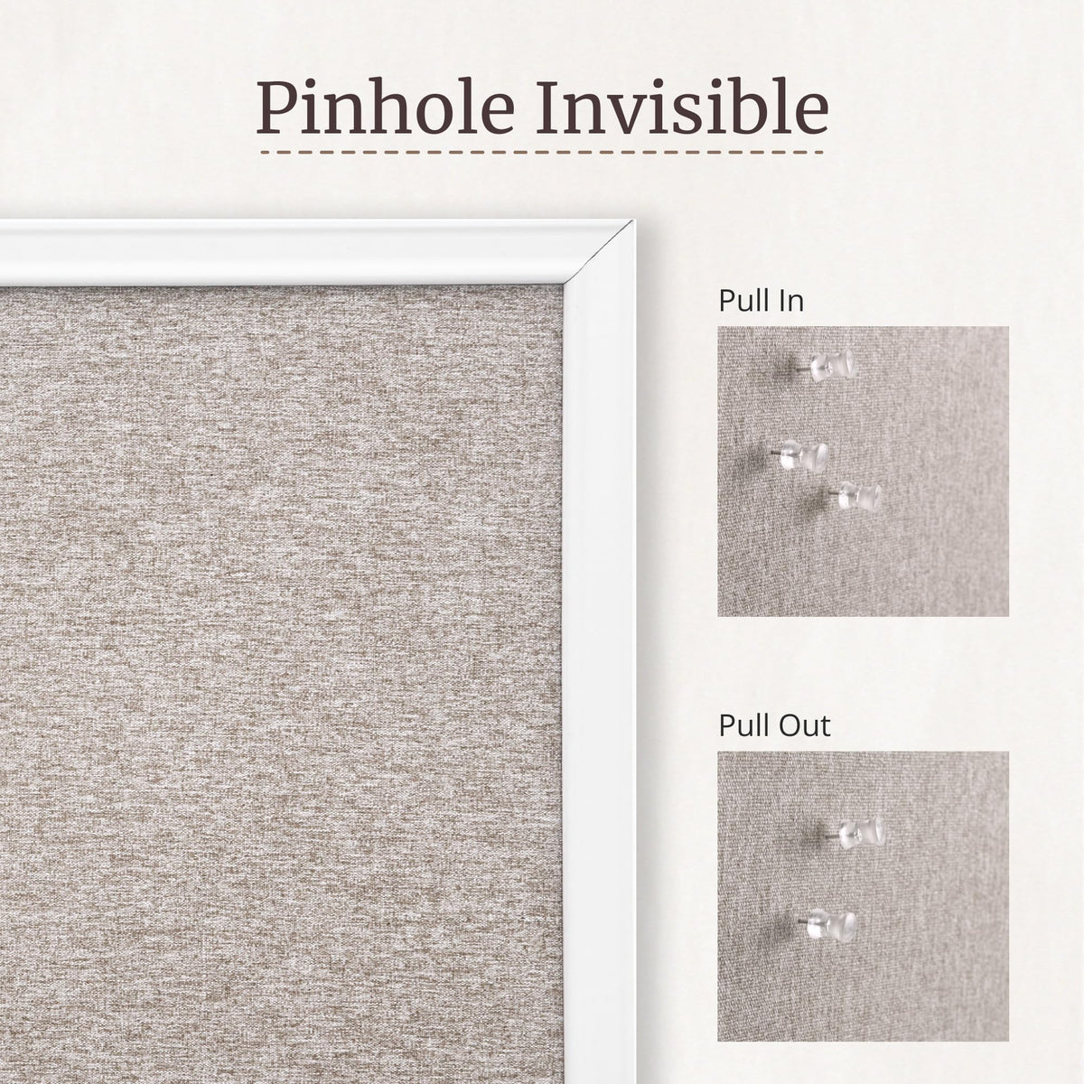 VUSIGN Linen Bulletin Board, 30'' x 20'' Large White Cork Board Decorations, Wall Mounted White Framed Cork Boards, Fabric Pin Boards for Walls with 10 Pushpins for Home, School, Office