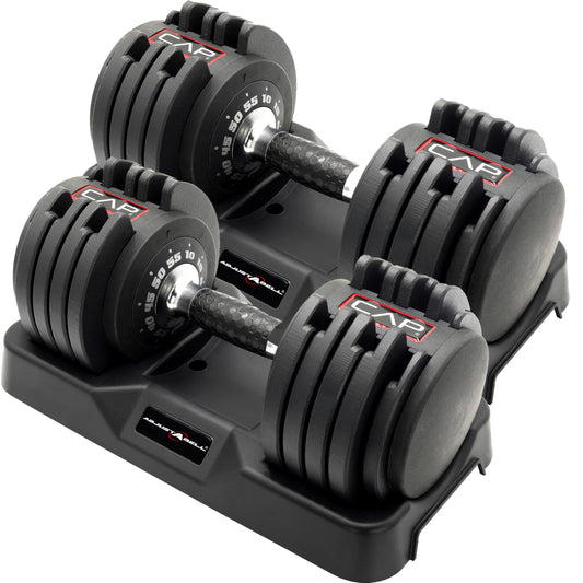 CAP ADJUSTABELL® 55 lb Pair of Adjustable Dumbbells with Contoured Full Rotation Handle, Honeycomb Chrome and Black Handle