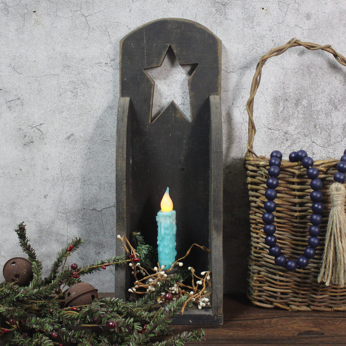 CVHOMEDECO. Real Wax Hand Dipped Battery Operated LED Timer Taper Candles Rustic Primitive Flameless Lights Decor, 4-3/4 Inch, Teal, 6 PCS in a Package
