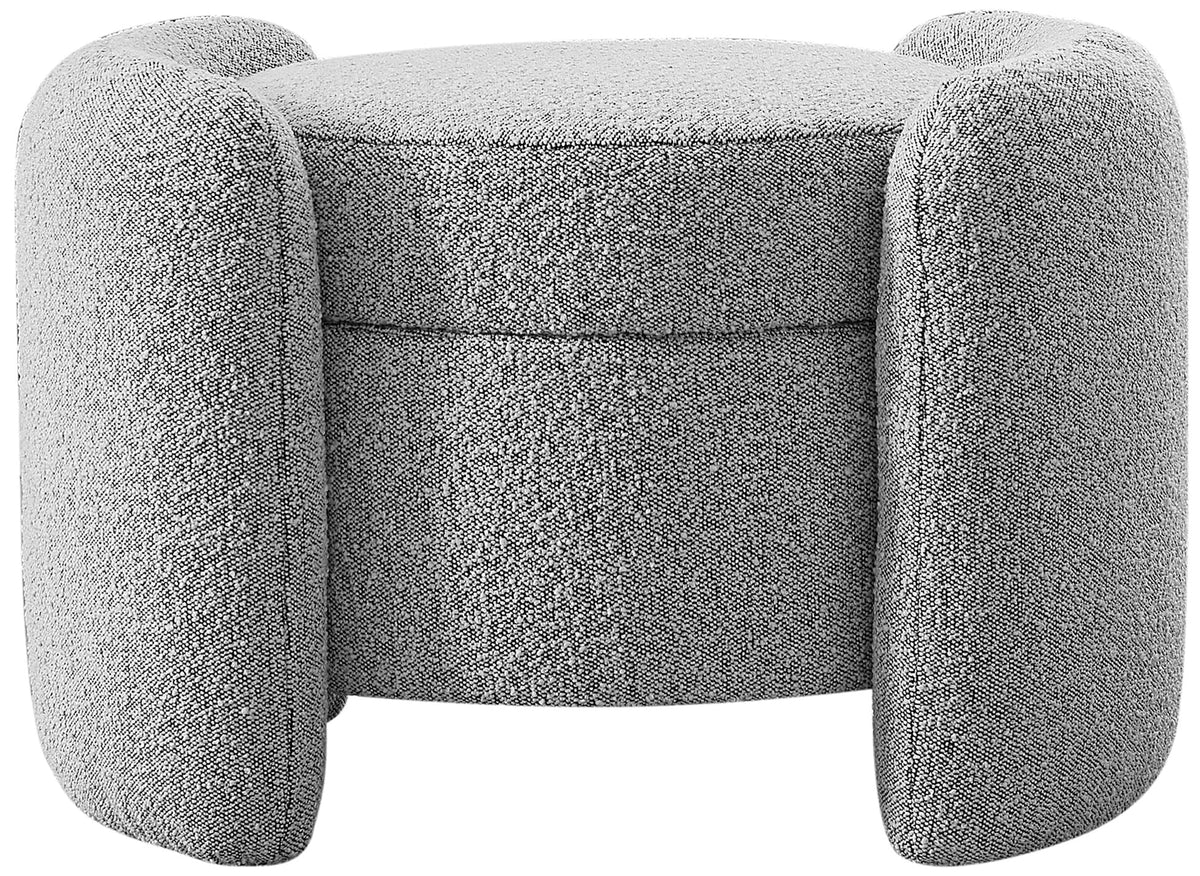 Meridian Furniture 115Grey Horizon Collection Modern | Contemporary Boucle Fabric Upholstered Ottoman, Grey, 29" W x 22" D x 19" H