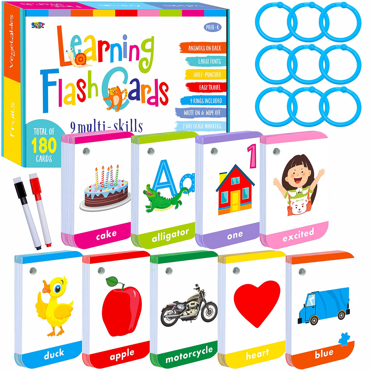 180 Toddler Learning Flashcards, Educational Tool for Preschoolers