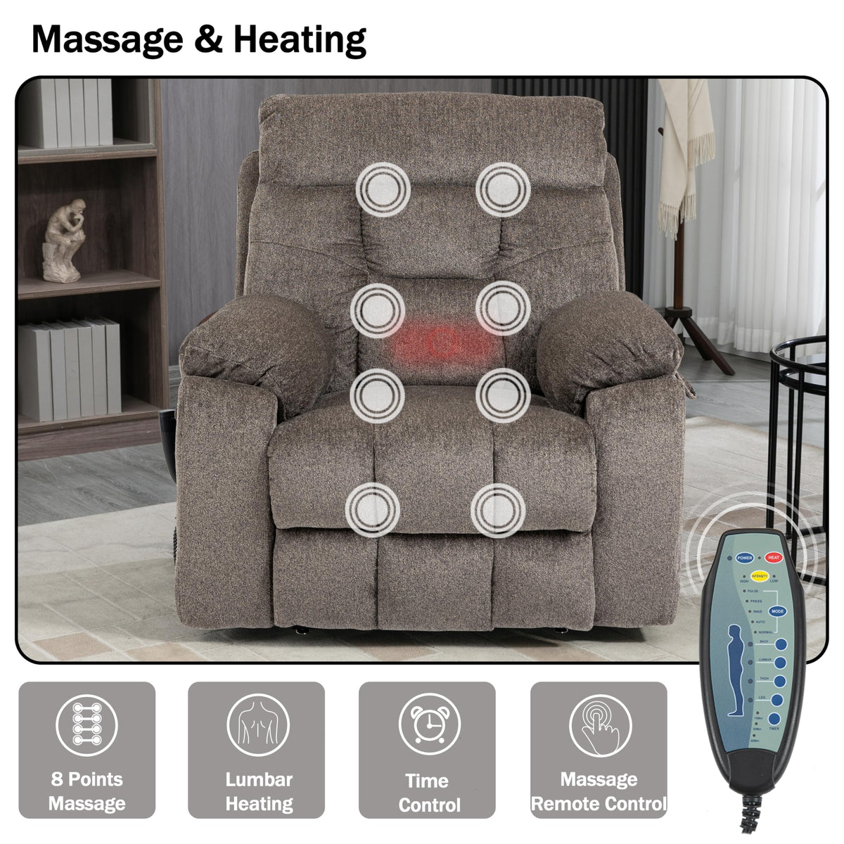 JIKFRIMA Dual Motor Power Lift Recliner Chair with Massage Heating for Adults Elderly, Electric Lift Chairs Lay Flat Recliners, Infinite Position, 2 Hidden Cup Holders