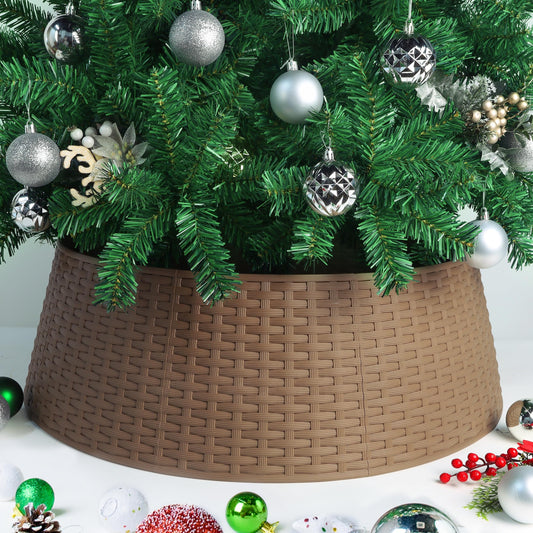 Blissun Christmas Tree Ring, 28.5" Plastic Christmas Tree Collar, Christmas Tree Skirt for Artificial Christmas Trees Decoration (Extra Large, Brown)