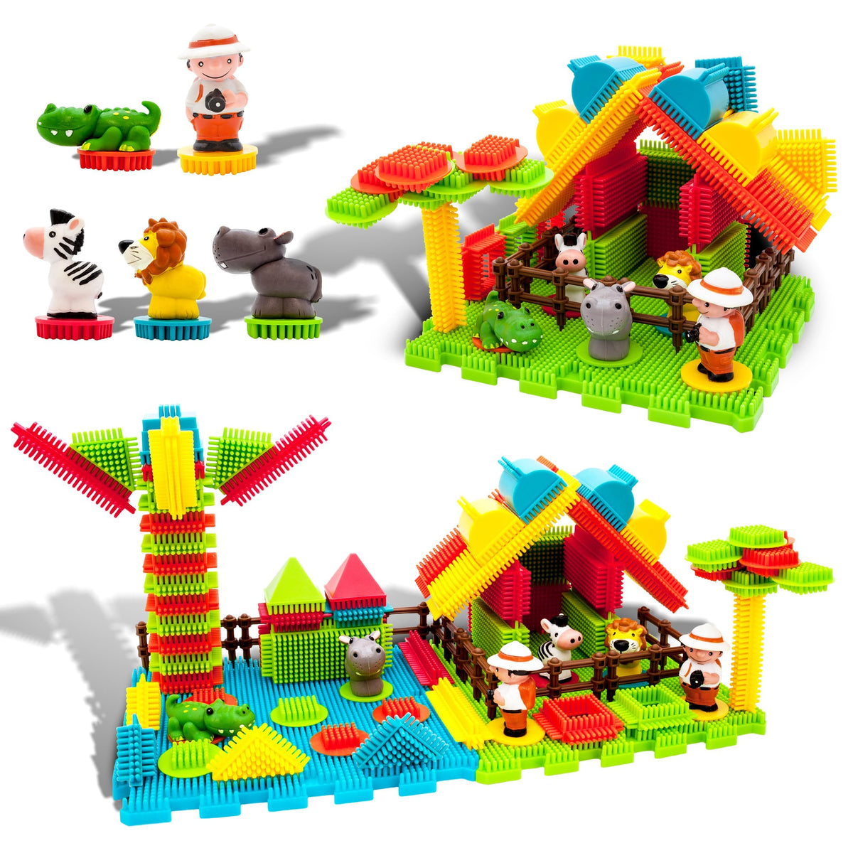 Picasso Toys PTB100 100pcs Hedgehog Block 3D Building Blocks Tiles Safari Theme Set Learning Playset STEM Toy Set Educational Kit Child Brain Development Preschool Kindergarten Toy for Age 3 & Up
