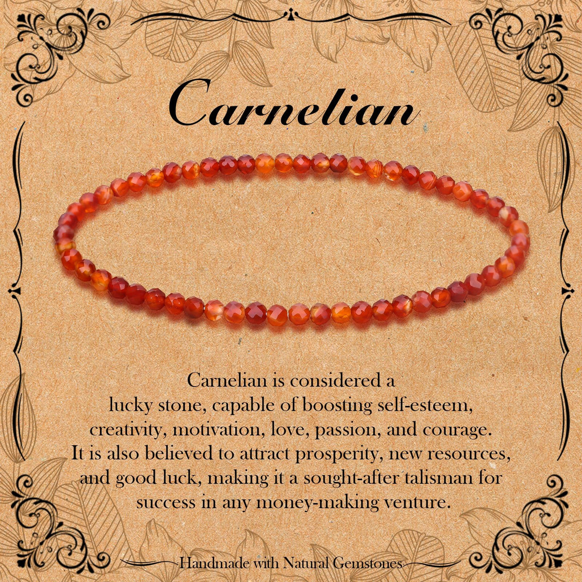 BONNY BOXX Natural Genuine Gemstone Faceted Round Beads Bracelets, 3mm Adjustable Stretchy Tiny Faceted Carnelian Bracelet, Healing Crystal Reiki Chakra Dainty Jewelry Fashion Gifts