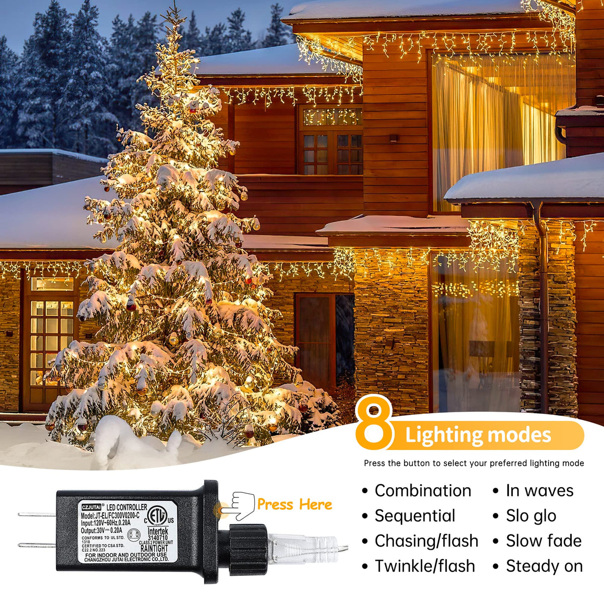 oopswow 33FT 300 LED Icicle Lights Outdoor Waterproof Icicle Christmas Lights with 50 Drops Warm White String Lights for Wedding Party Holiday Christmas Indoor Decorations,Warm White