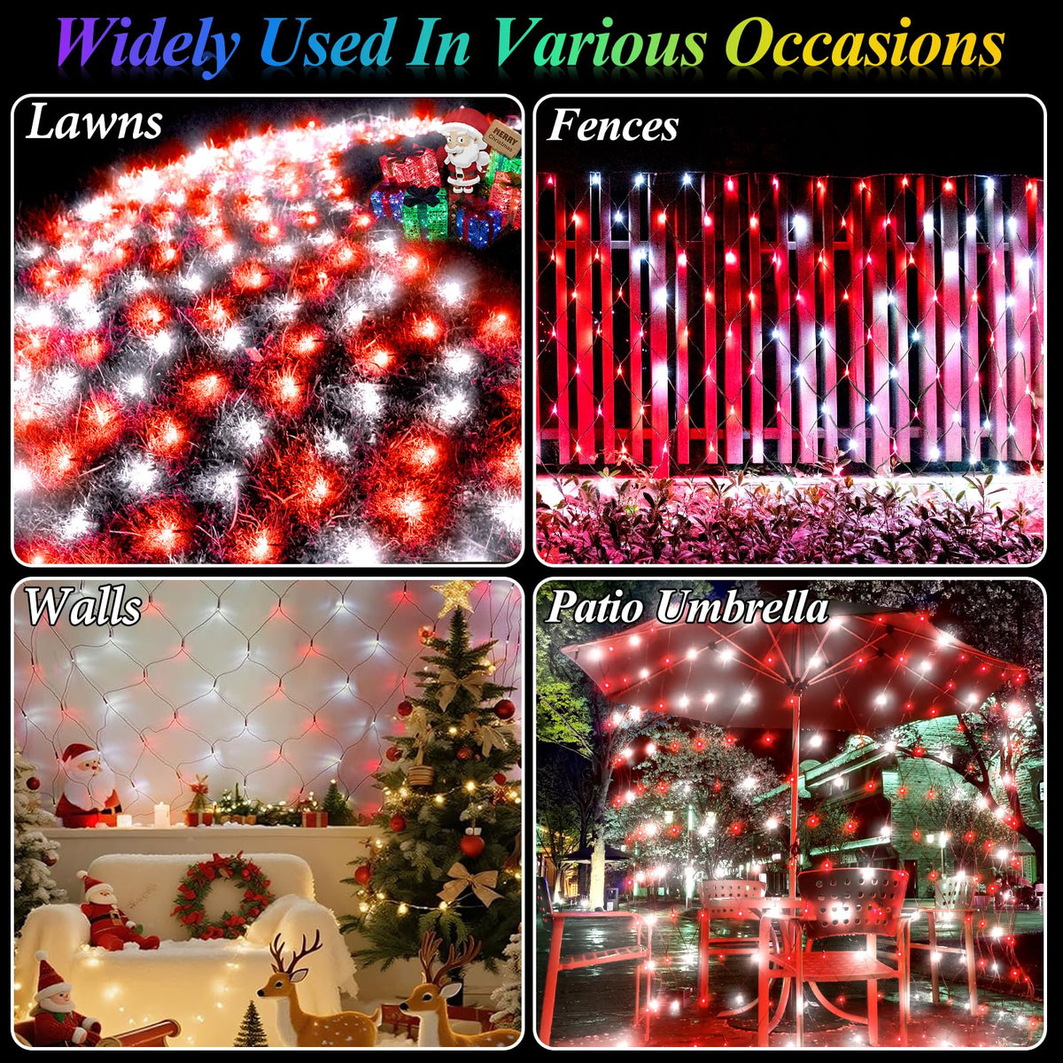 Lovelite Christmas Net Lights Red & White, 14.8ft x 5ft 300LED Mesh Lights Outdoor Green Wire 8 Modes Timer, Waterproof Connectable String Lights for Bushes Xmas Tree Garden Holiday Party Decor