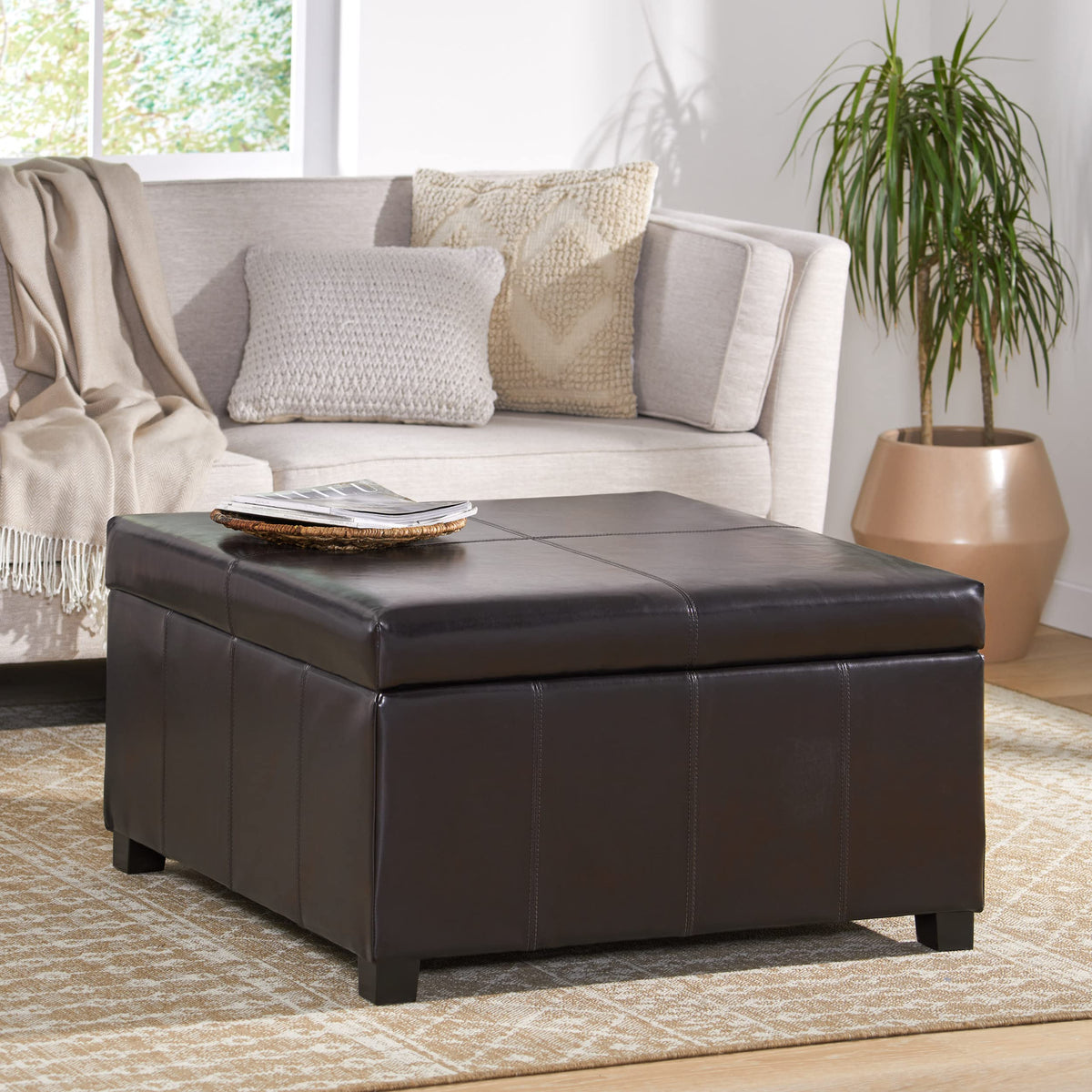 Christopher Knight Home Living Berkeley Brown Leather Square Storage Ottoman, Espresso