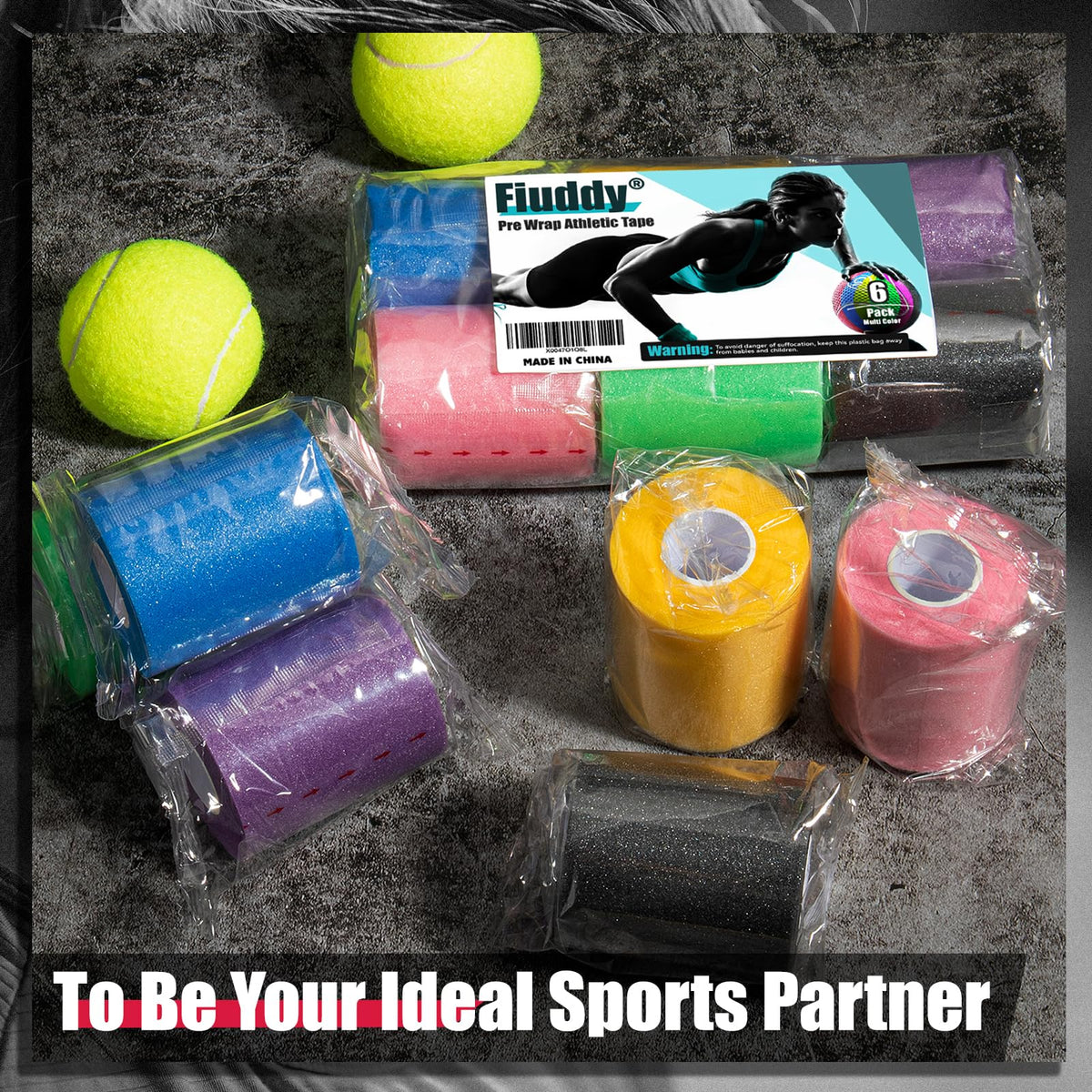 Upgraded 6 Pack Pre Wrap Athletic, Multi Color Prewrap Athletic Tape for Hair Soccer, Soccer Sports Pre Wrap Tape, Pre-Wrap Foam Underwrap Tape - Pink, Black, Blue, Purple, Green, Yellow