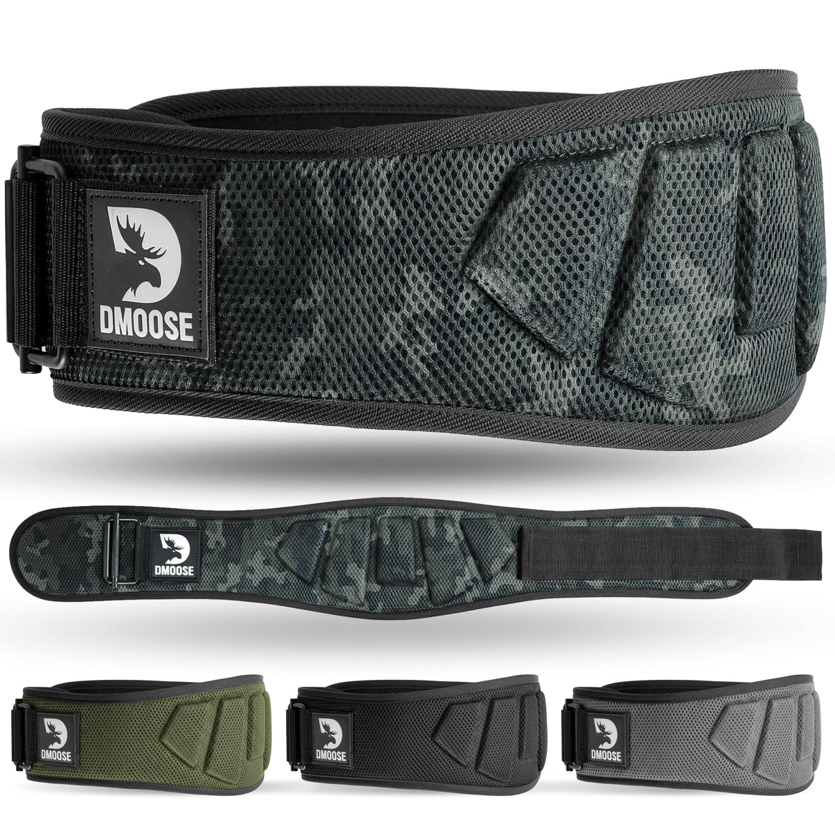 DMoose Fitness Weight Lifting Belt for Squats, Deadlift & Intense Workout - 6" Adjustable Fit Auto Lock Weightlifting Belt for Men & Women - Neoprene Gym Belts for Stability (Black Camo 2.0)