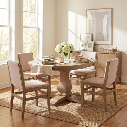 Christopher Knight Home Dash Rubber Wood Dining Chairs Set of 4, Modern Upholstered Dining Chairs, Armless Kitchen Chairs, Dining Room Living Room Accent Chair for Extra Seat, Light Natural+Beige