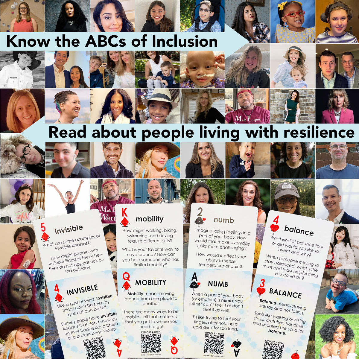 Mind Brain Emotion 52 Essential Inclusion Skills - A to Z Guide to Kindness, Compassion, Respect for Diversity and Disabilities - Educational Cards and Health Advocate to Teach Kids Empathy