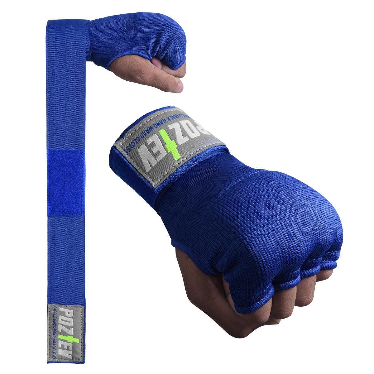 POZTEV Boxing Hand Wraps for Men & Women - Boxing Quick Wraps Inner Gloves Kickboxing Handwraps for Boxing Gloves Gear Knuckle Support Elastic Wrist Straps for Training MMA Shadowboxing (Blue S/M)