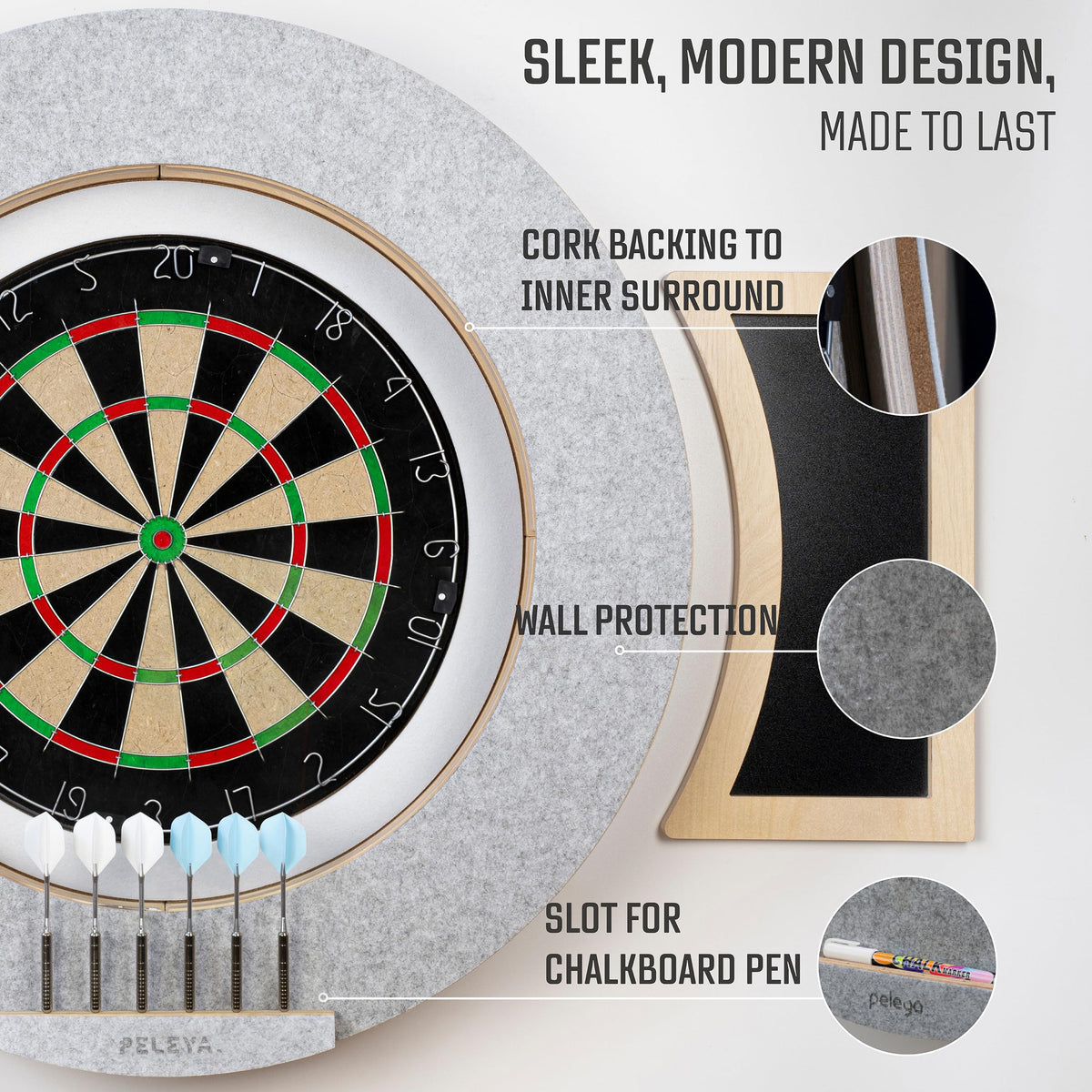 Dart Board Cabinet Set with LED Light; Bristle Dartboard, Built in LED Light, Darts and Chalkboards