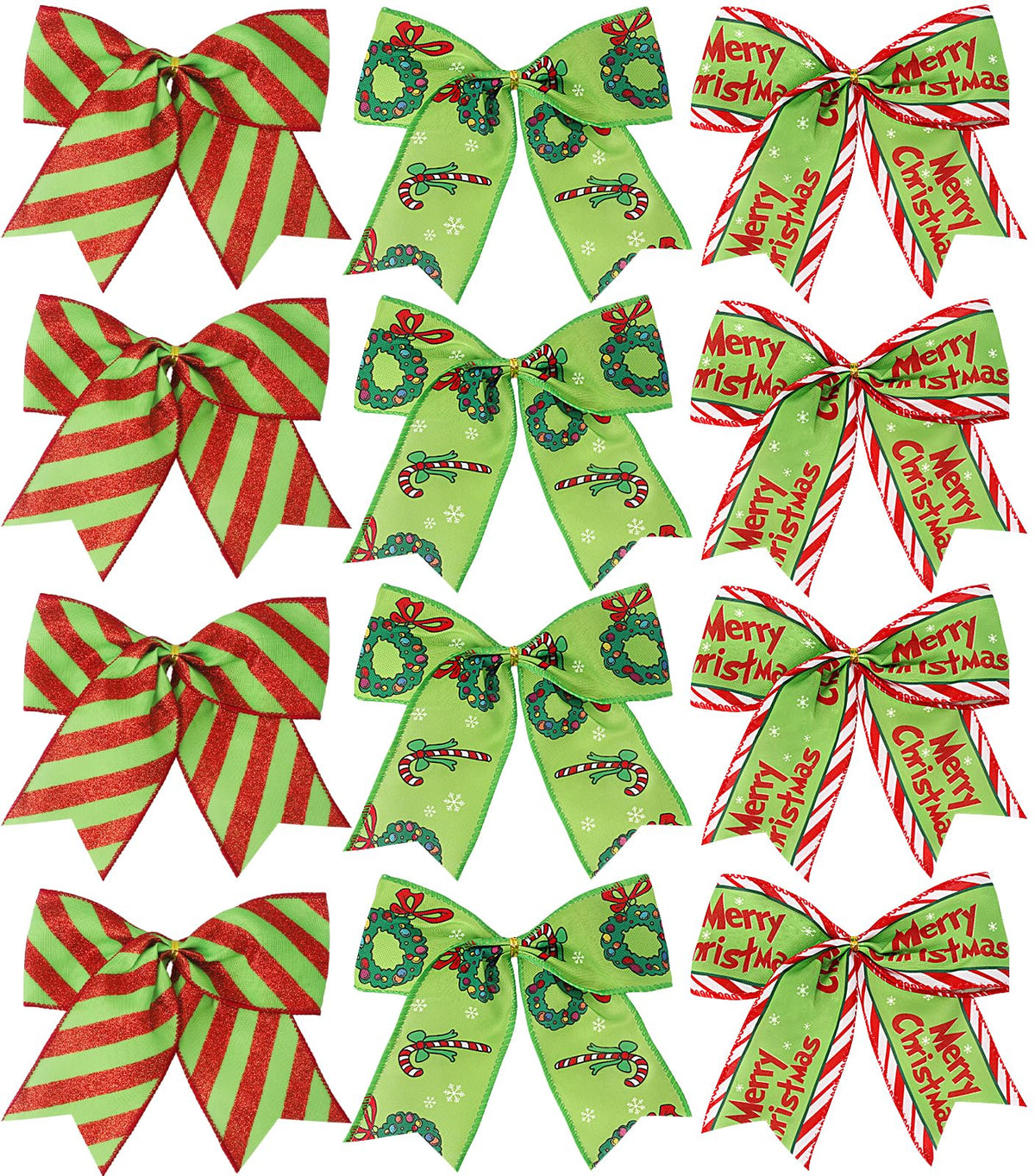 WinPion 12 Pcs Christmas Bows,6 Inch Large Red Green Christmas Wreaths Bows for Tree Gift Wrapping Garland,Holiday Decorations Party Crafts Tree Ribbon Ornaments