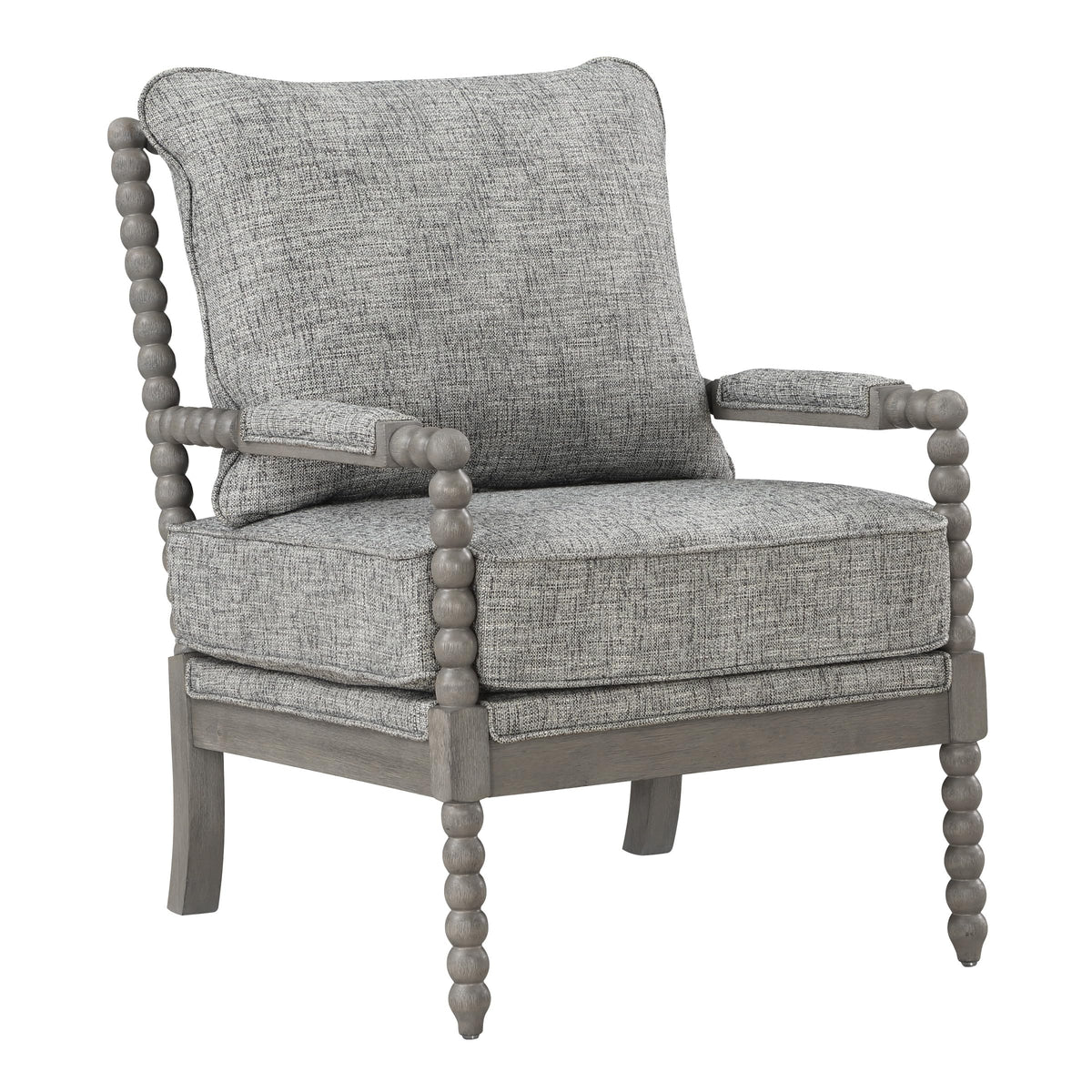 OSP Home Furnishings Abbott Spindle Accent Chair with Padded Spring Seat and Brushed Grey Base, Graphite Fabric