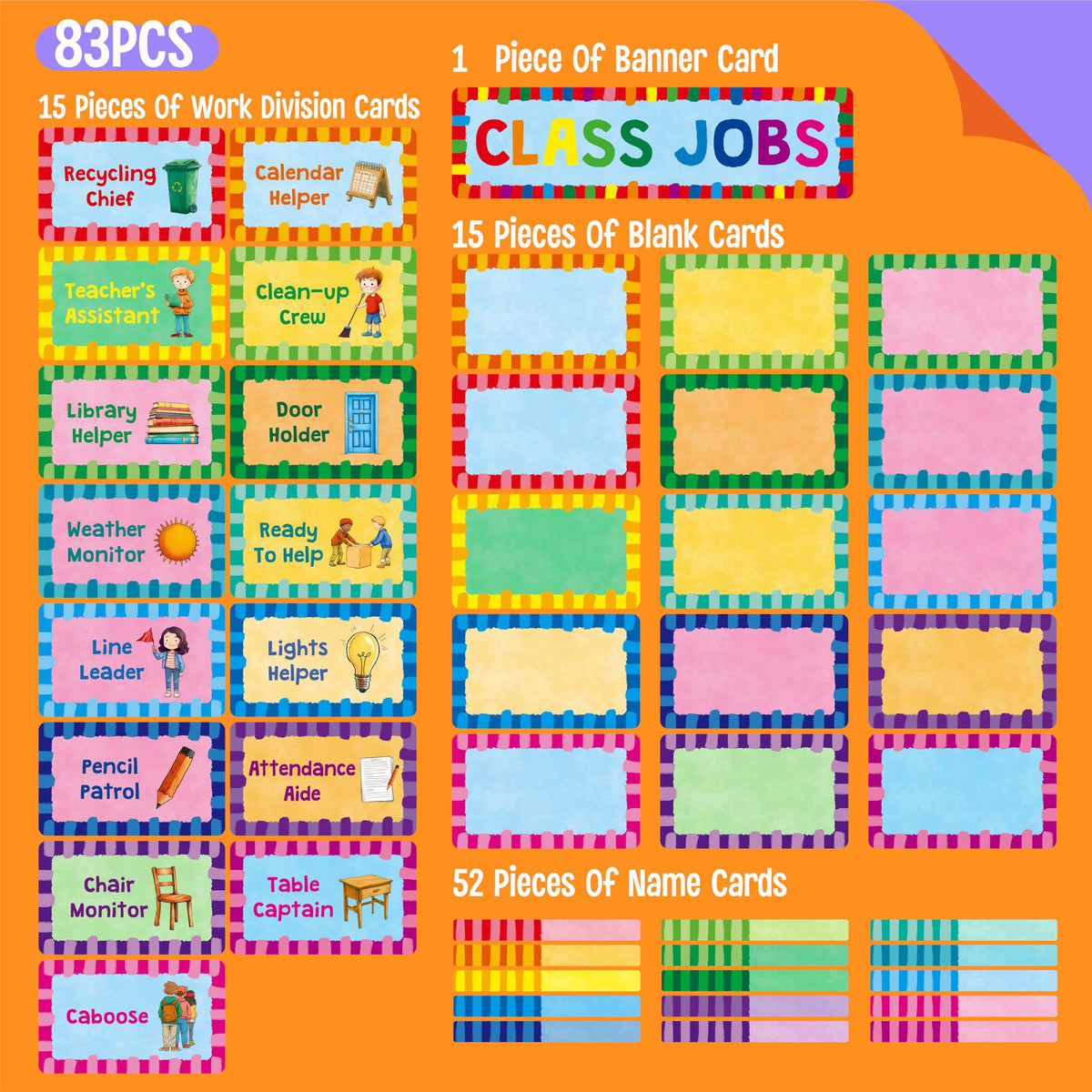 SpriteGru Class Jobs Pocket Chart, 1 Pocket Chart+83 Erasable Cards+3 Metal Hooks+2 Markers, Teacher’s Helper for Classroom Home School Bulletin Board (24.6” x 26”, Black)