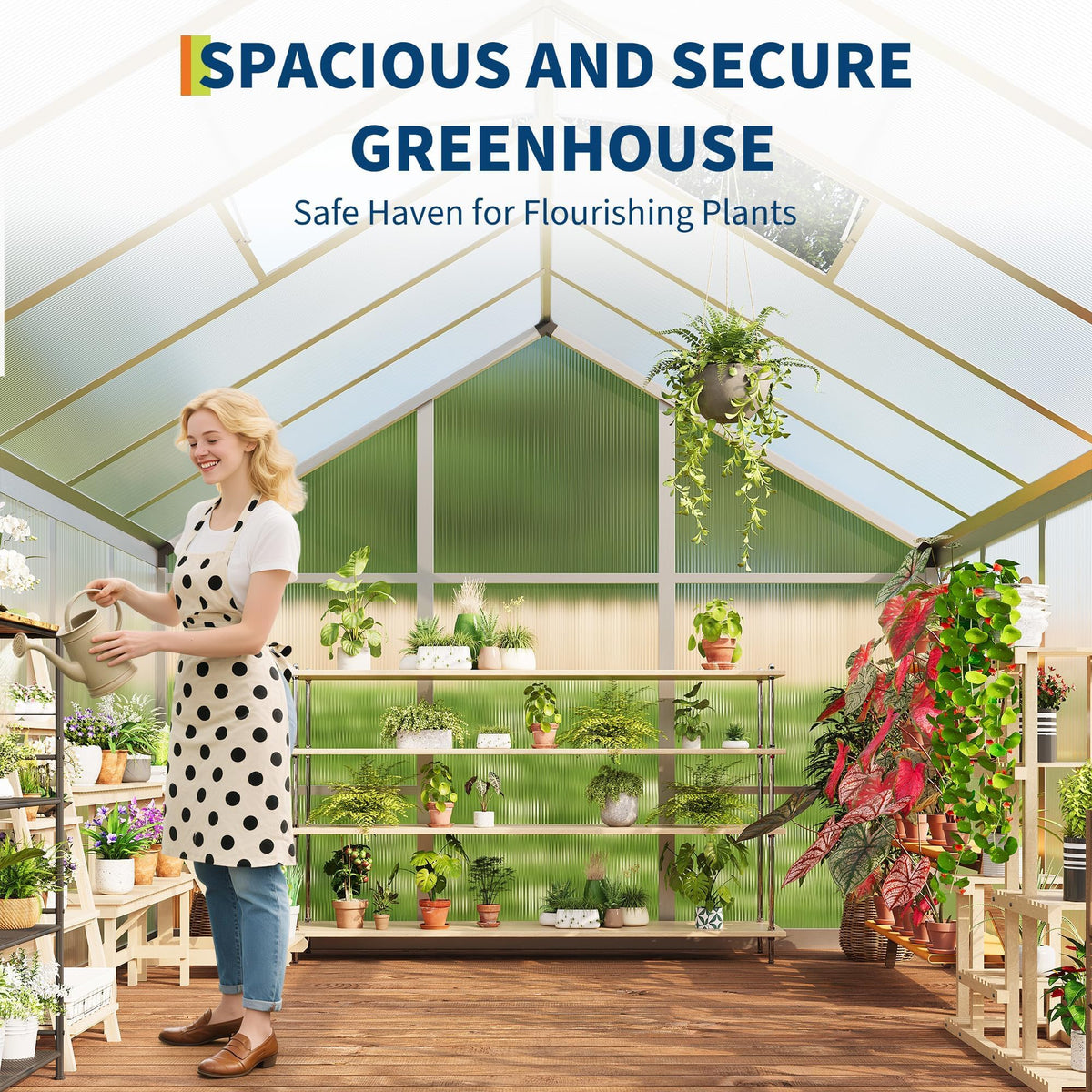 8x10 FT Greenhouse for Outdoors, Polycarbonate Greenhouse with Roof Vent, Ground Nails, Lockable Push Door, Aluminum Large Walk-in Green House for Outside Garden Backyard, Patio, Lawn, Silver