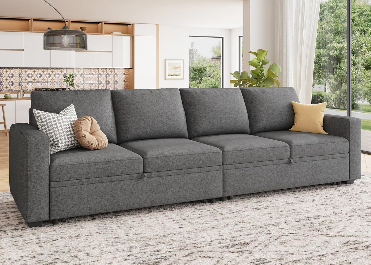 HONBAY Modular Sectional Sleeper Sofa Bed, with Pull Out Bed, Linen Convertible Sectional Couches for Living Room - Dark Grey