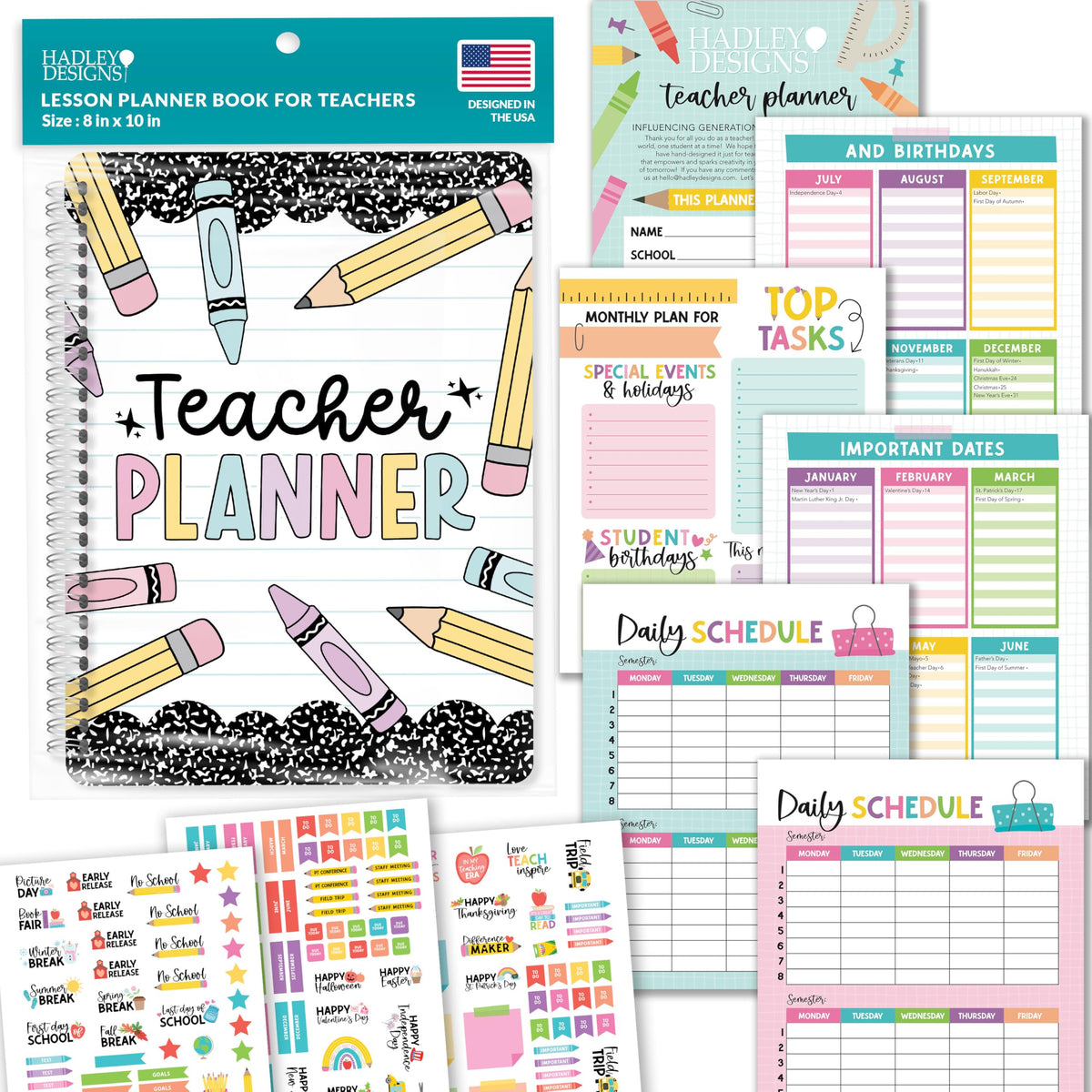 Hadley Designs Teacher Planner 2025-2026 – Lesson Planner Book for Teachers Must Haves, Undated Teacher Planners, Lesson Plan Notebook, Homeschooling Planners, Teachers Appreciation Gifts
