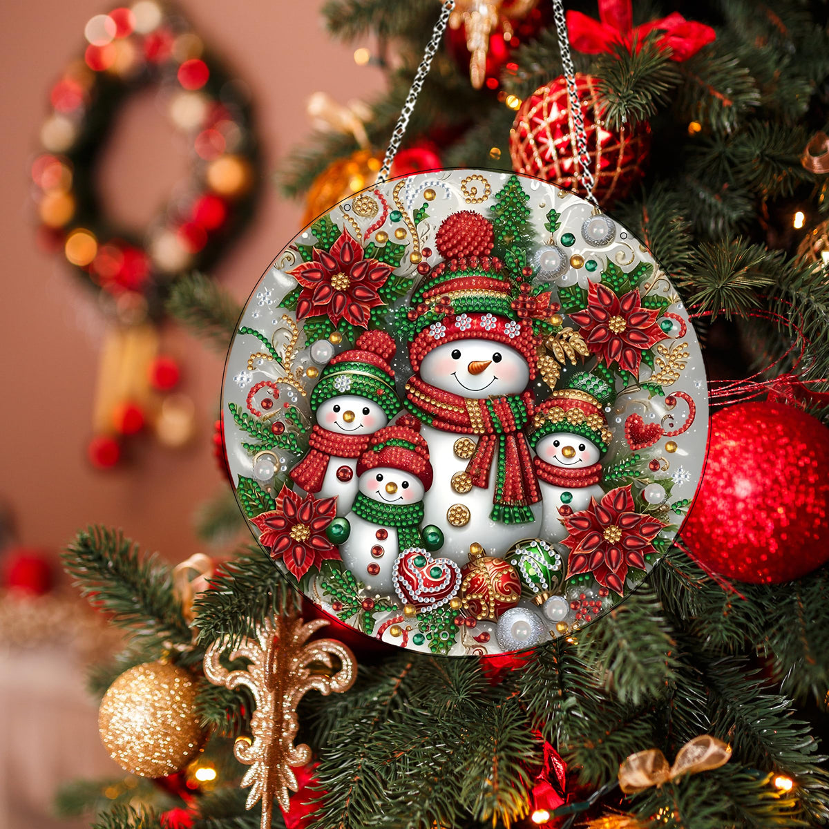 DIY Diamond Art Painting Wreath Kits，Special Shaped Rhinestone Hanging Ornament Diamond Art Window Pendants for Gift Home Garden Wall Hanging Kits,Double Sided (Snowman-1)