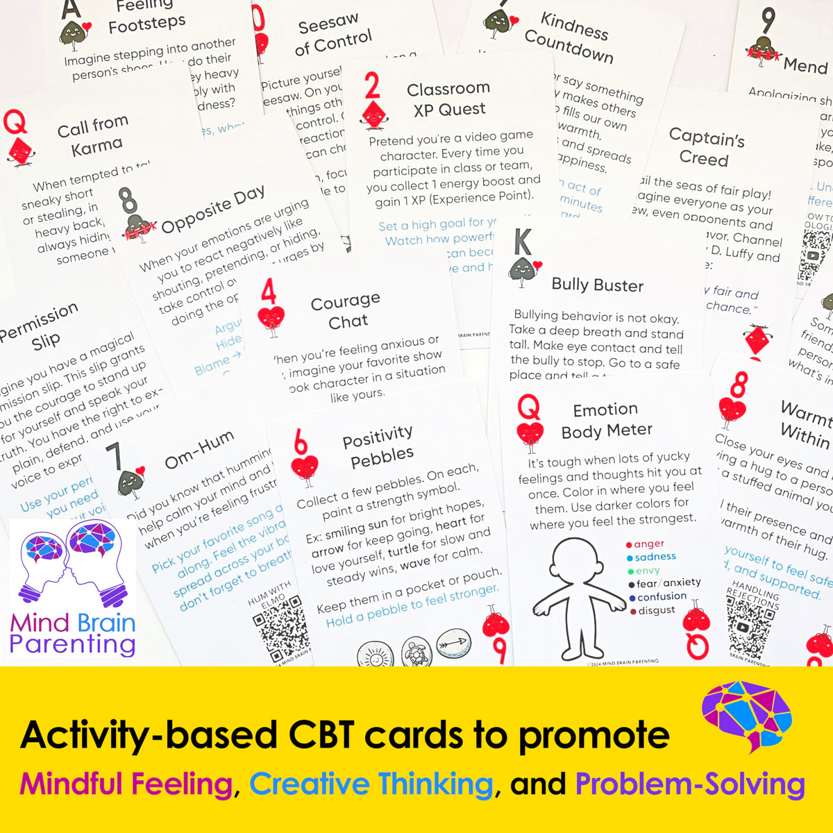 Mind Brain Emotion 52 Essential Coping Skills for Kids: Mindfulness CBT Cards for Stress, Anxiety, Anger, Executive Functioning, Coping Strategies for Anxious Generation, Family, School Therapy Game