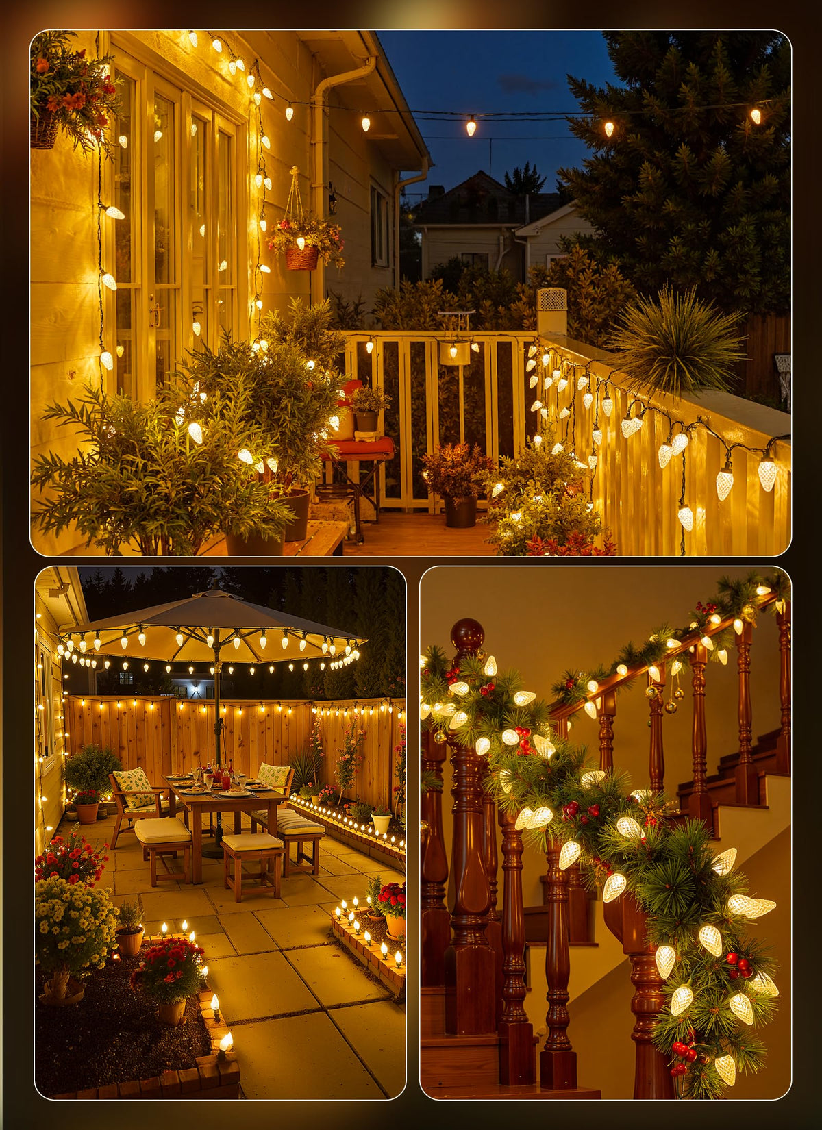 C9 Christmas Lights Outdoor, 72 FT 110 LED C9 String Lights, 8 Modes & Timer Connectable Waterproof for Christmas Tree light Indoor Outdoor Roofline Patio Outside Yard Xmas Decor, Warm White 2 Pack