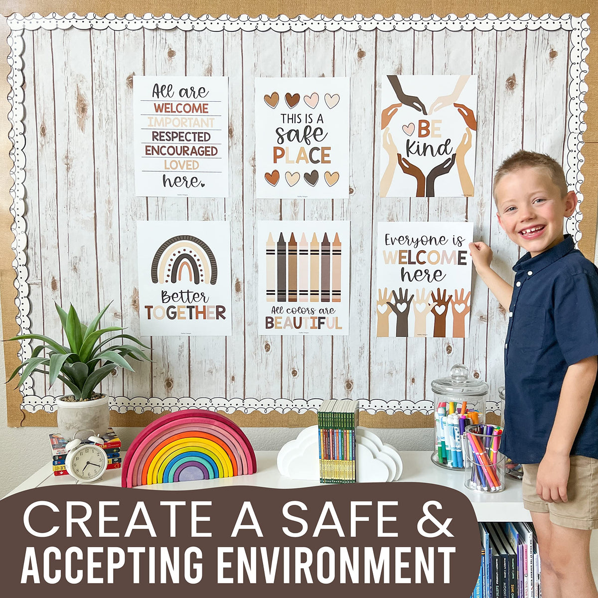 Hadley Designs Diversity Posters For Classroom Elementary –6 Inclusive Everyone Is Welcome Classroom Decor, Safe Space Sign Preschool Kindness Posters For Classrooms, Neutral Multicultural Poster