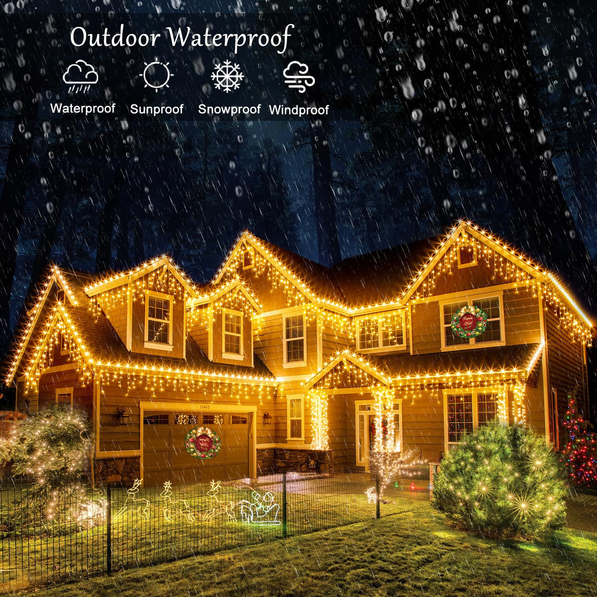 Icicle Christmas Lights Outdoor, 33ft 400 LED Icicle Lights for Outside, Plug in Twinkle Lights Indoor with 8 Modes Timer Waterproof for House Holiday Decor Wedding Christmas Decorations (Warm White)
