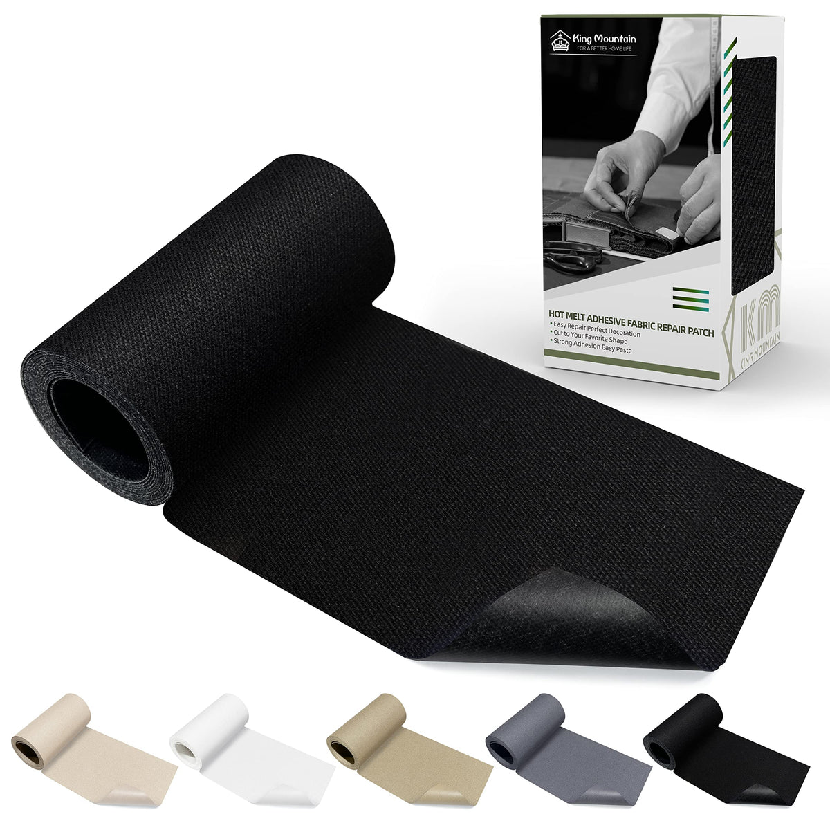 KING MOUNTAIN Canvas Iron on Patch,3"×60",Waterproof 100% Cotton Fabric Repair Patch,Used for Various Sofa,Tent,Clothes,Seats,Suitcases (Black,Waterproof)