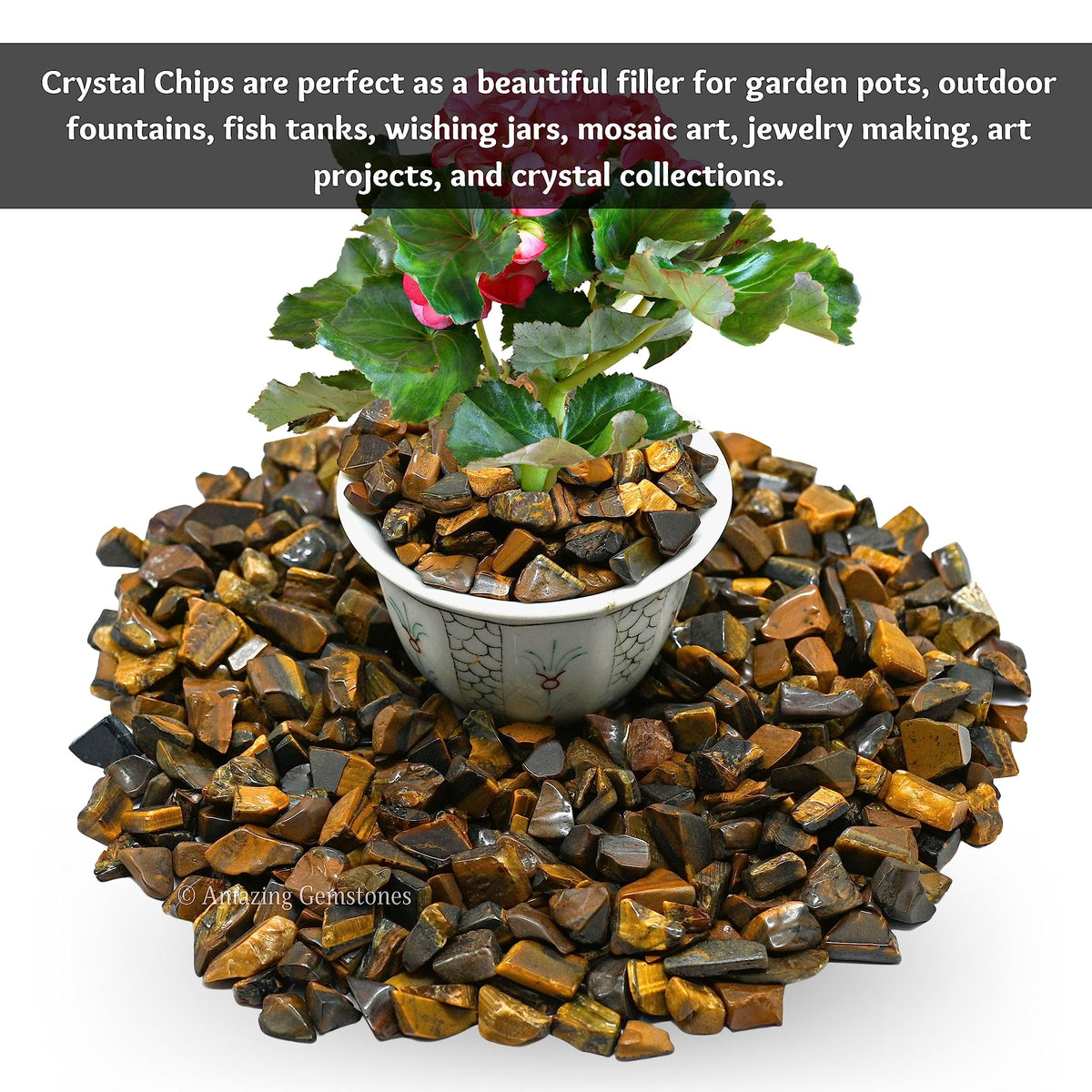 Amazing Gemstone Tiger Eye Crystal Chips Aquarium Gravel Rocks - Carnelian Chips Bulk Fish Tank Gravel, Small Tumbled Stone Chips and Tiny Crystals for Decoration (AAA Grade) (1000+ Carat Chips)