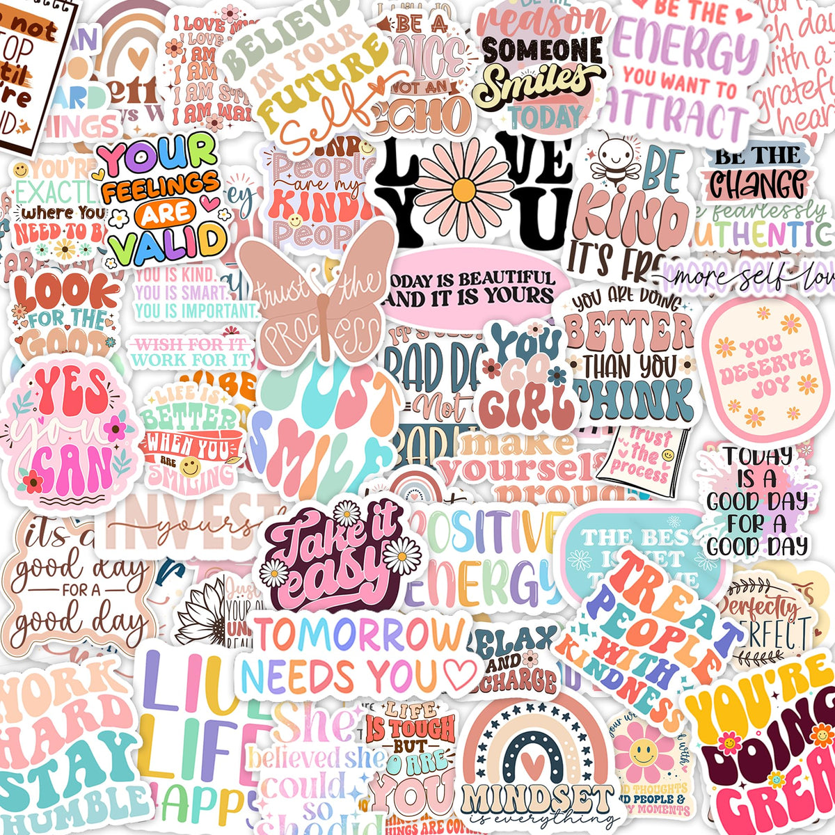 300PCS Motivational & Affirmation Stickers by Puraesla – Holographic Pack for Vision Board, Inspirational Decals for Water Bottles, Laptops, Planners, Journals, Scrapbooks & Teachers