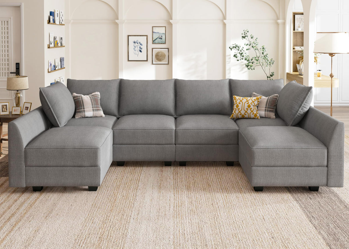 HONBAY Modular Sectional Sofa U Shaped Sectional Modular Sofa with Storage Convertible Sectional Couch for Living Room, Grey