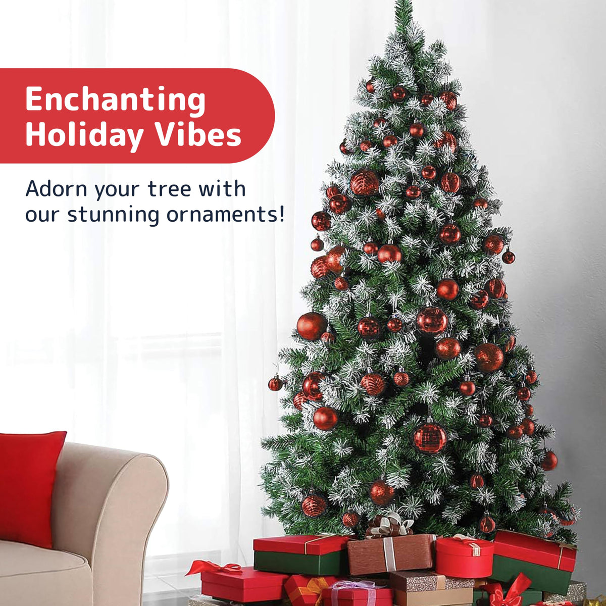 Prextex 36-Pieces Red Christmas Ornaments Set - Shatterproof, Festive Christmas Balls Decorations in 3 Sizes and 6 Styles with Hanging Loops for Tree, Wreath, and Dazzling Holiday Party Decor
