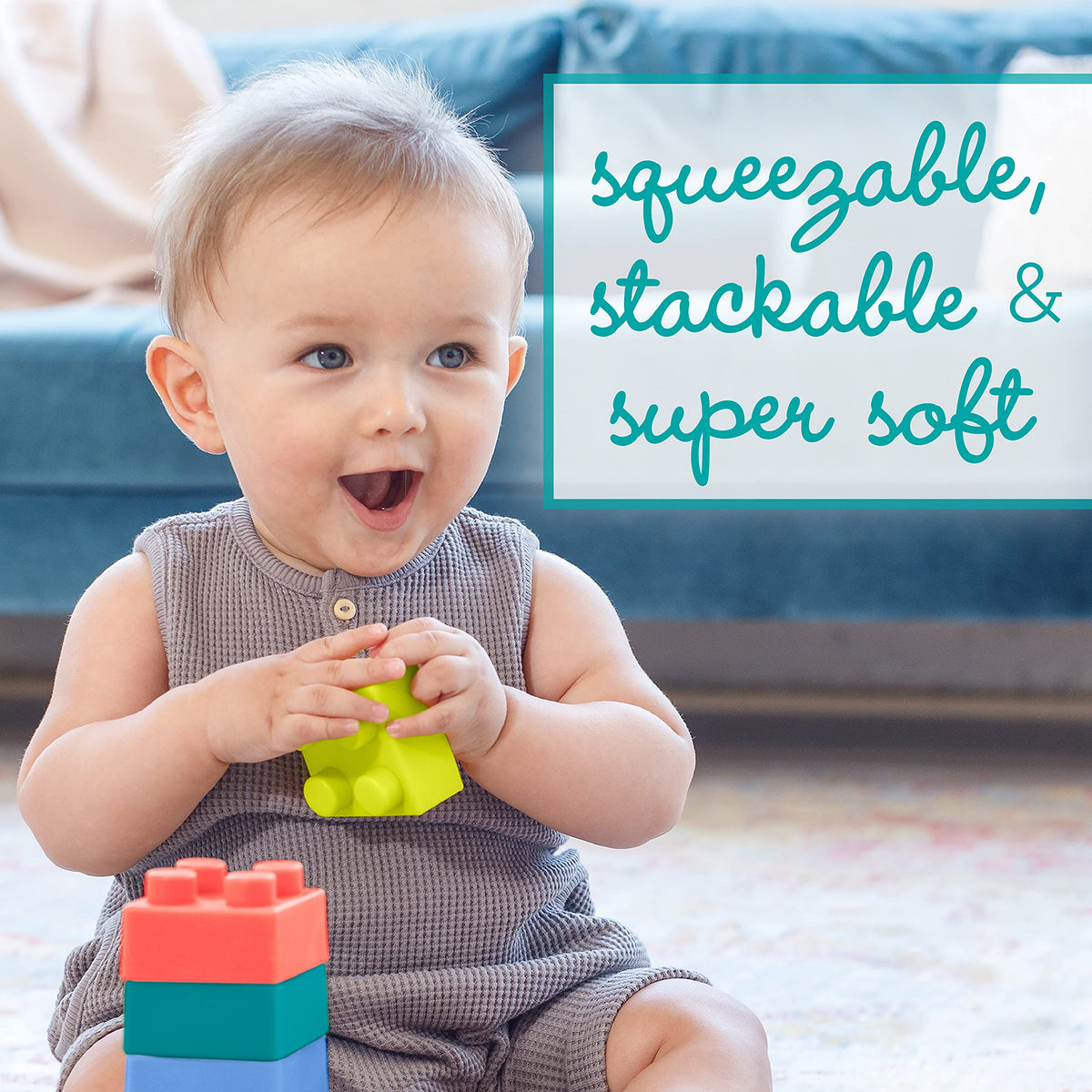 Infantino Super Soft Building Blocks, Easy-to-Hold for Babies & Toddlers, BPA-Free, Multi-Colored, 12-Piece Set