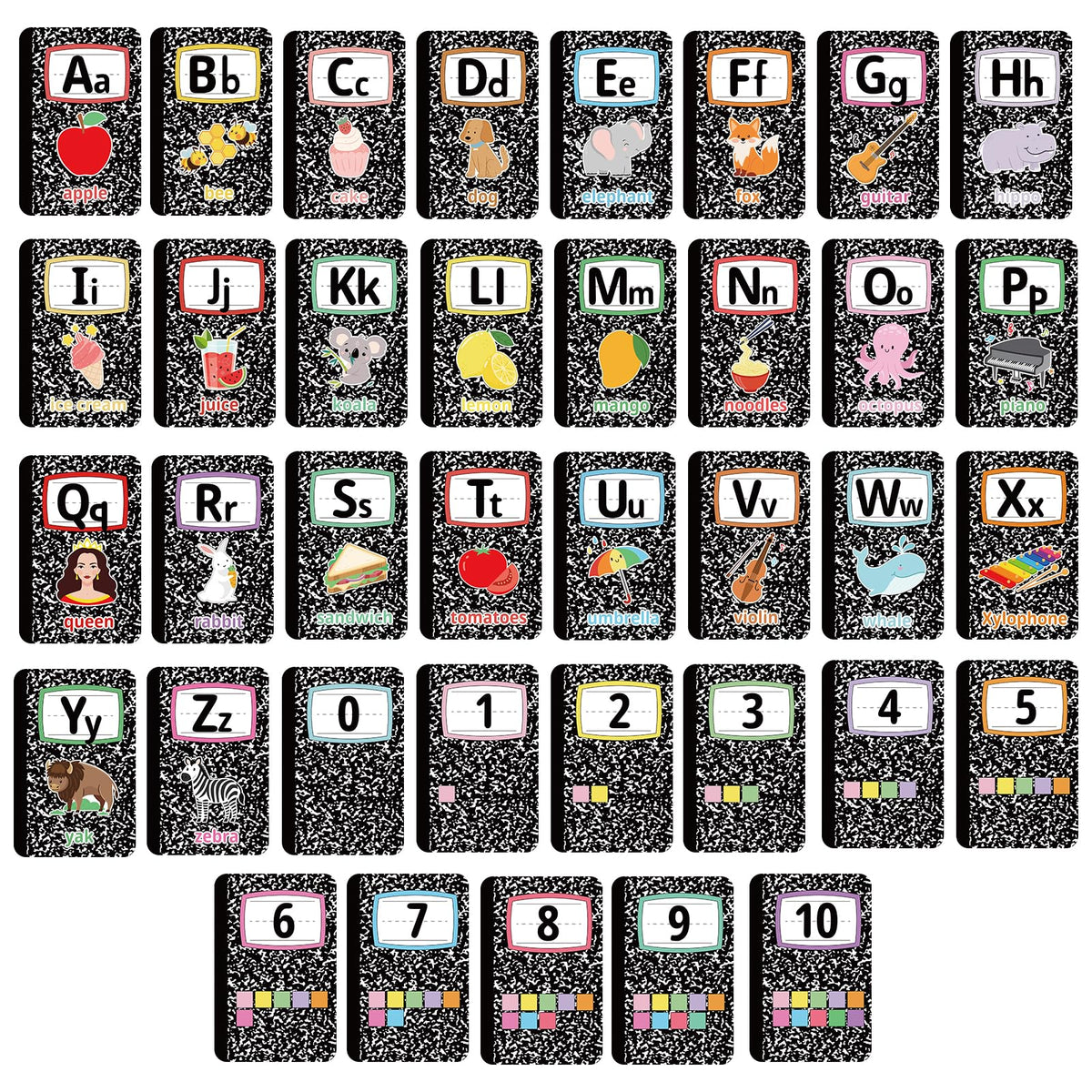 Composition Alphabet Bulletin Board Set ABC Alphabet Poster Classroom Decor Composition Letters 0-10 Numbers Bulletin Board Educational learning posters for School Office Home Chalkboard Wall Decor