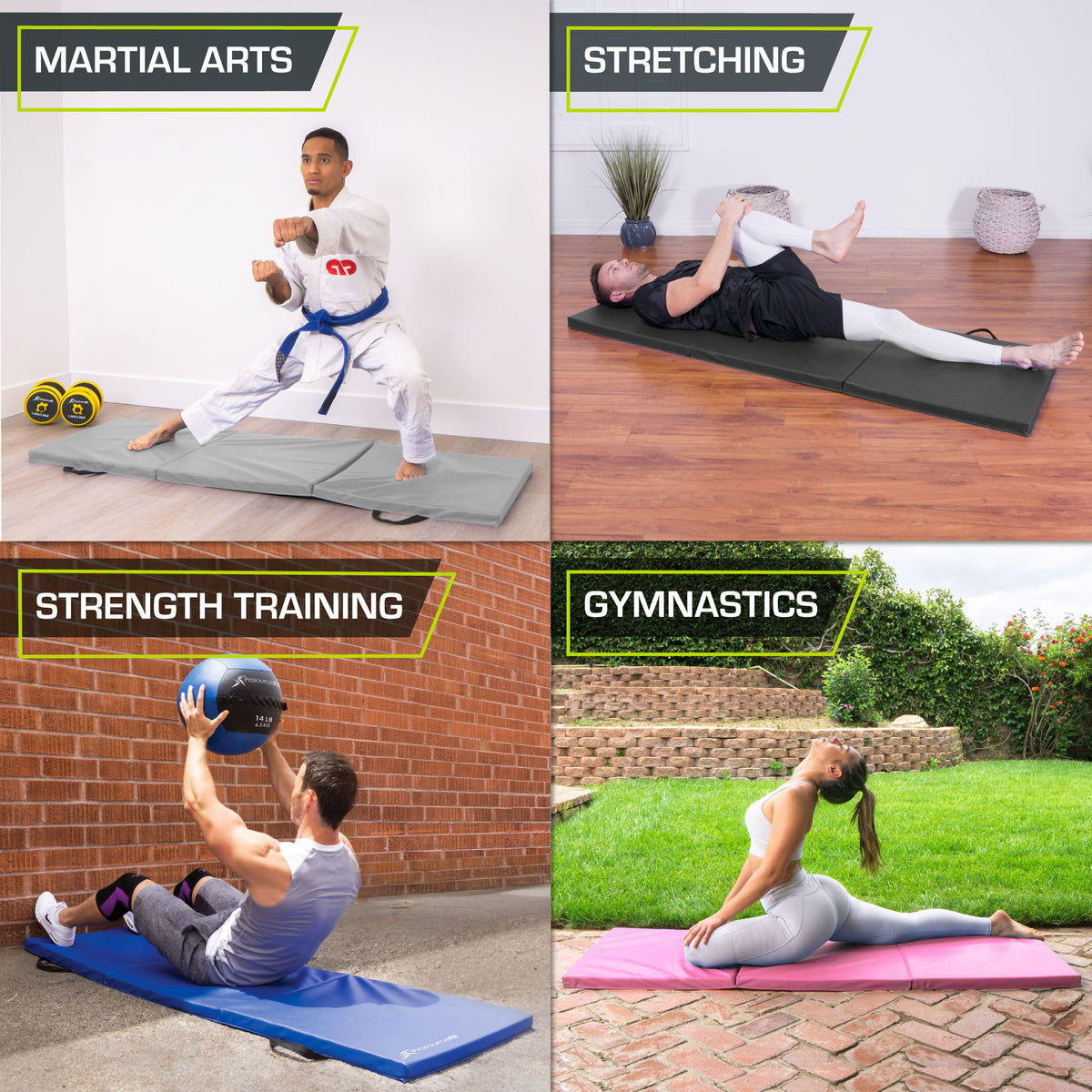 ProsourceFit Tri-Fold Folding Thick Exercise Mat 6’x2’ with Carrying Handles for MMA, Gymnastics Core Workouts, Grey