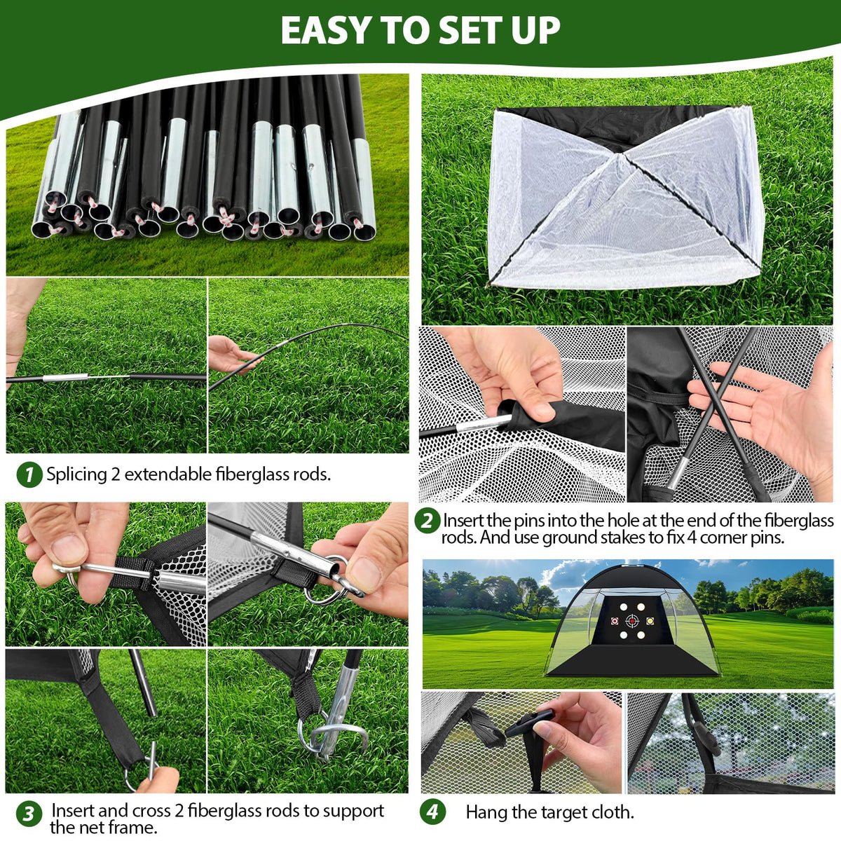 Golf Net, 10x7 Ft Practice Hitting Golf Net with Tri-Turf Mat, Ball, Tee, and Carring Bag, All-in-One Multi-Target Training Aid for Outdoor/Indoor Chipping & Driving, Ideal Gift for Men/Enthusiasts