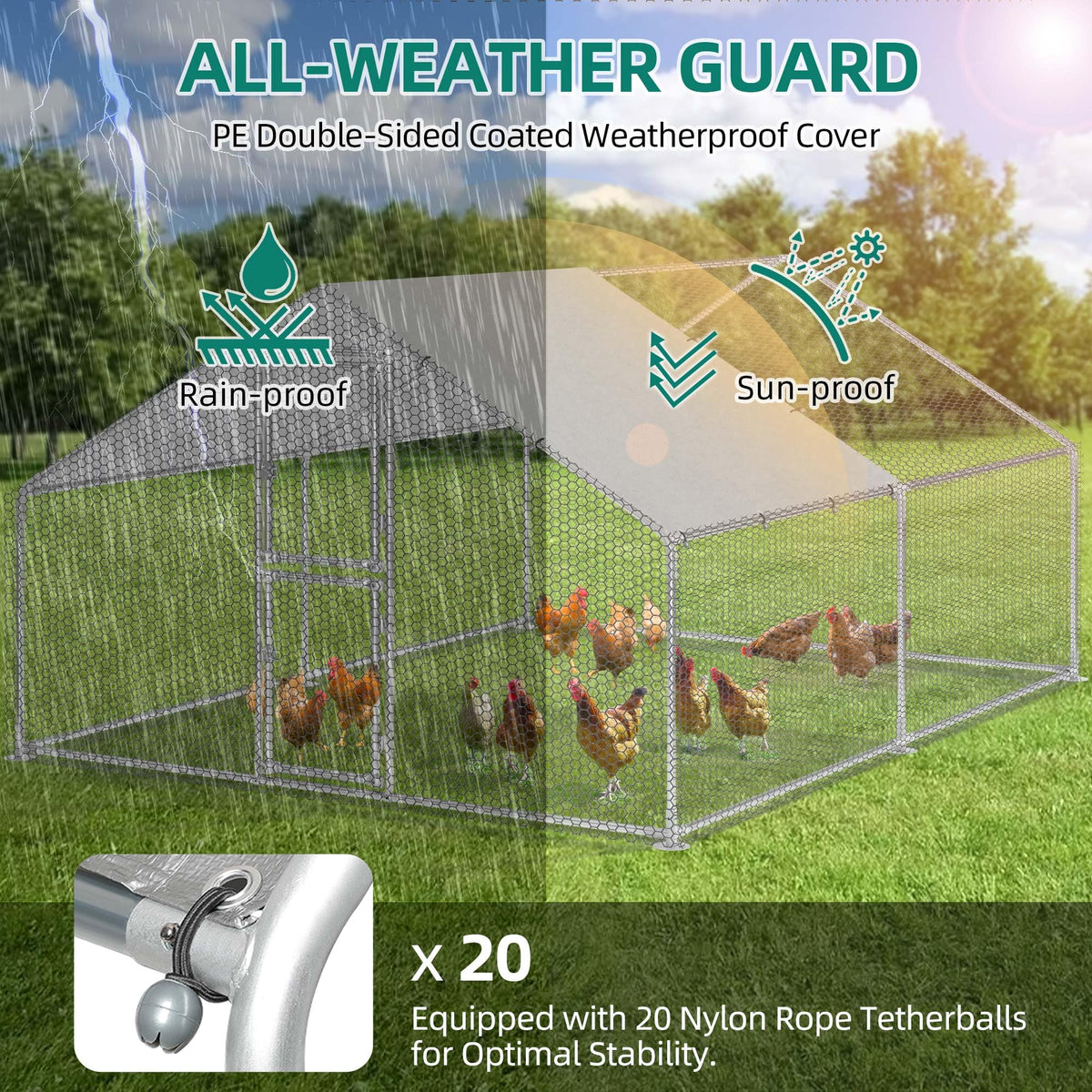 YITAHOME Large Metal Chicken Coop Run Pen for 10-20 Chickens, Walk-in Poultry Cage Hen Run House w Waterproof & Anti-UV Cover, Outdoor Chicken Cage for Outside, Backyard, Farm (13.1 x 9.8 x 6.4 ft)