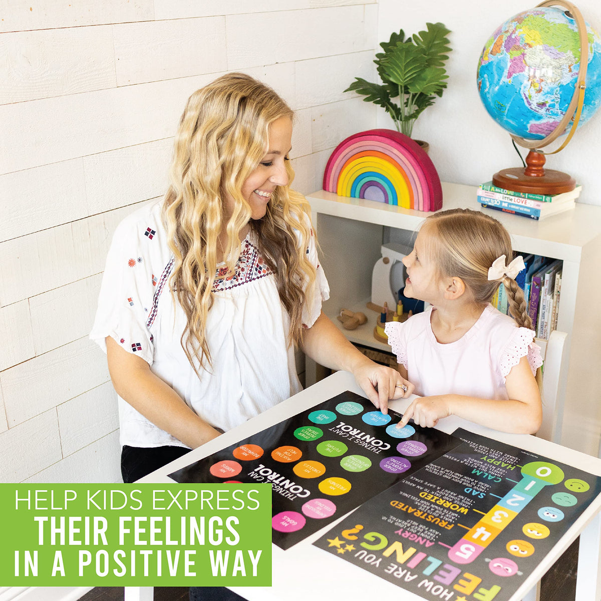 Hadley Designs Feelings Chart for Classroom Must Haves - Emotions Chart for Toddler Calm Down Corner Supplies, Feelings Wheel, Mental Health & Social Emotional Learning Posters, Chalk Classroom Decor