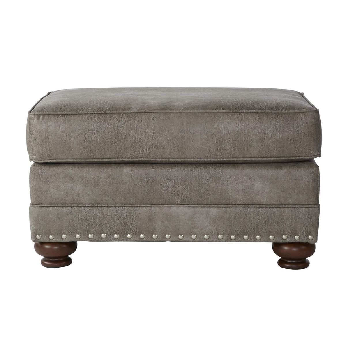 Roundhill Furniture Leinster Faux Leather Upholstered Nailhead Chair and Ottoman, Gray