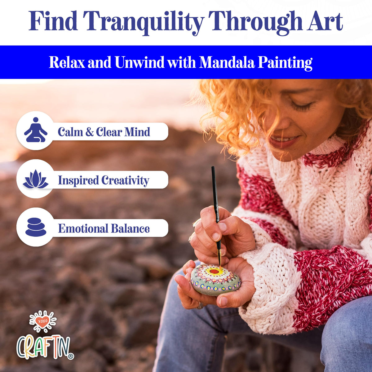 Complete Beginner's Mandala Painting 46 Piece Kit with Acrylic Paints, Reusable Stencils and Dotting Tools. Fun Rock Art & DIY Craft Project. Starter Activity Pack and Gift for Teens, and Adults