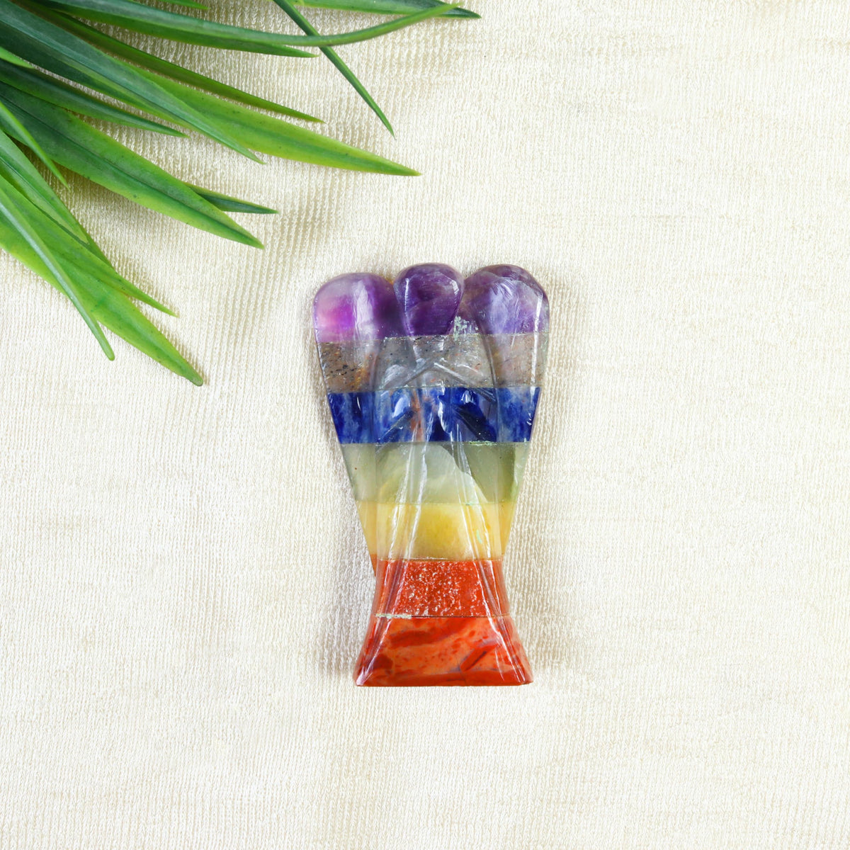 Crocon Seven Chakra Gemstone Pocket Angel Healing Figurine, Hand Carved Guardian Angel Crystals for Positive Energy, Handmade Mini Statue for Love, Peace & Healing, Natural Gemstone Healing Figurine
