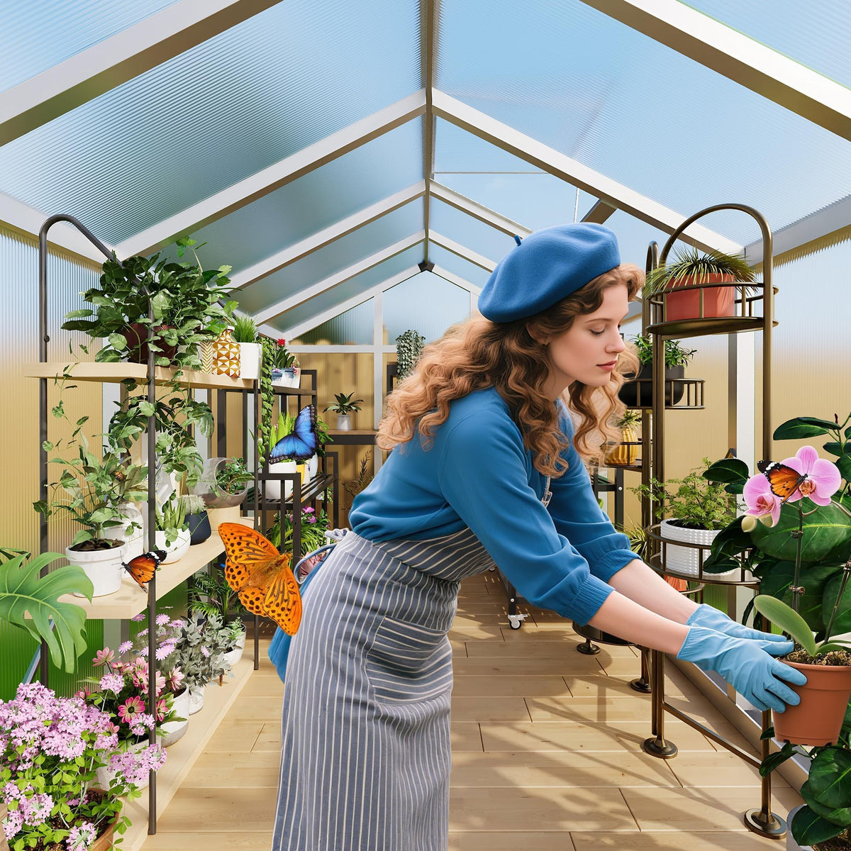 6x10 ft Outdoor Polycarbonate Greenhouse, Durable Aluminum Frame with Lockable Door, Adjustable Roof Vent, Ideal for Backyard, Patio, or Garden, All-Weather Green Houses for Outside Plant Growing